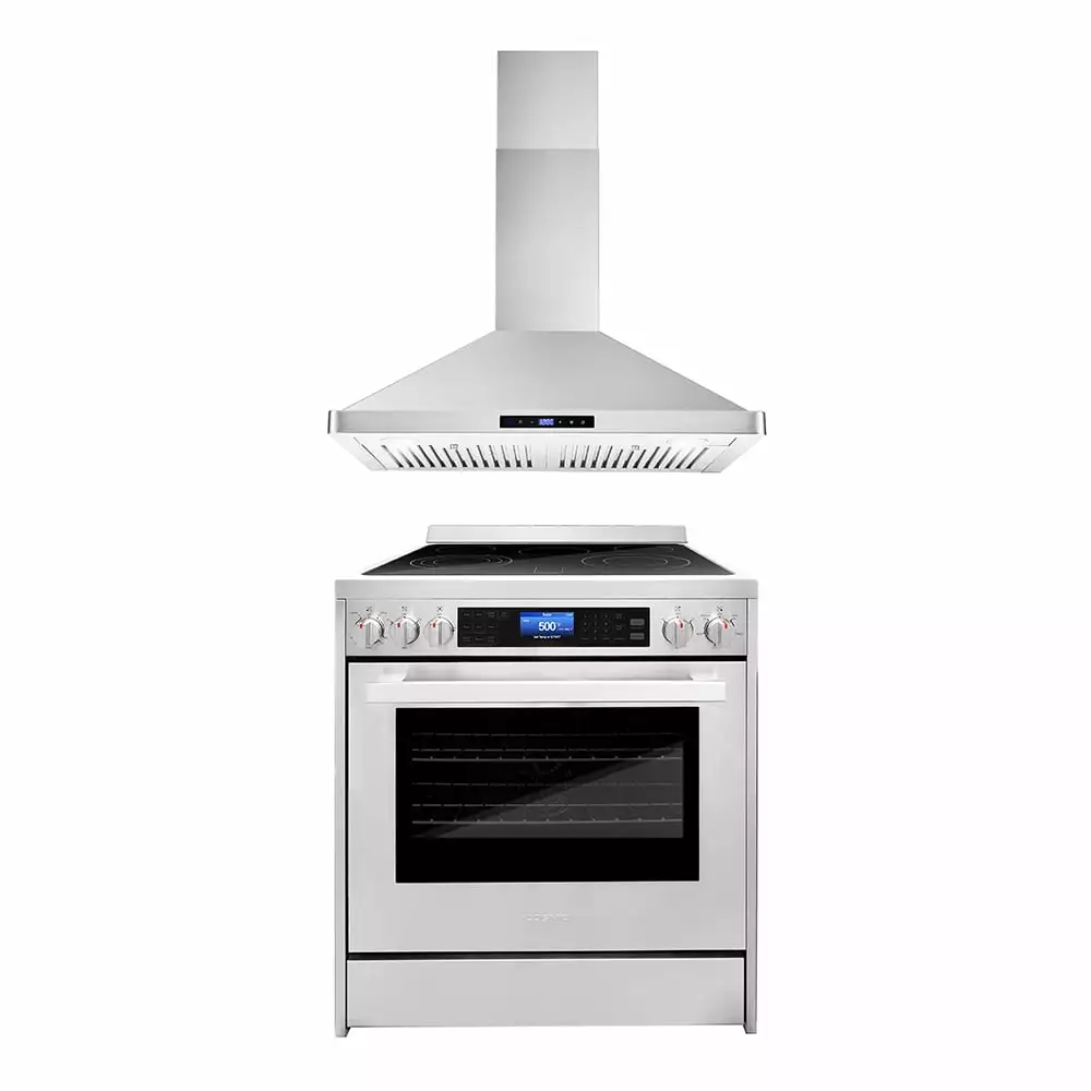 Cosmo 2 Piece Kitchen Appliance Packages with 30 Freestanding Electric Range Kitchen Stove & 30 Wall Mount Range Hood Kitchen Hood Kitchen Appliance Bundles