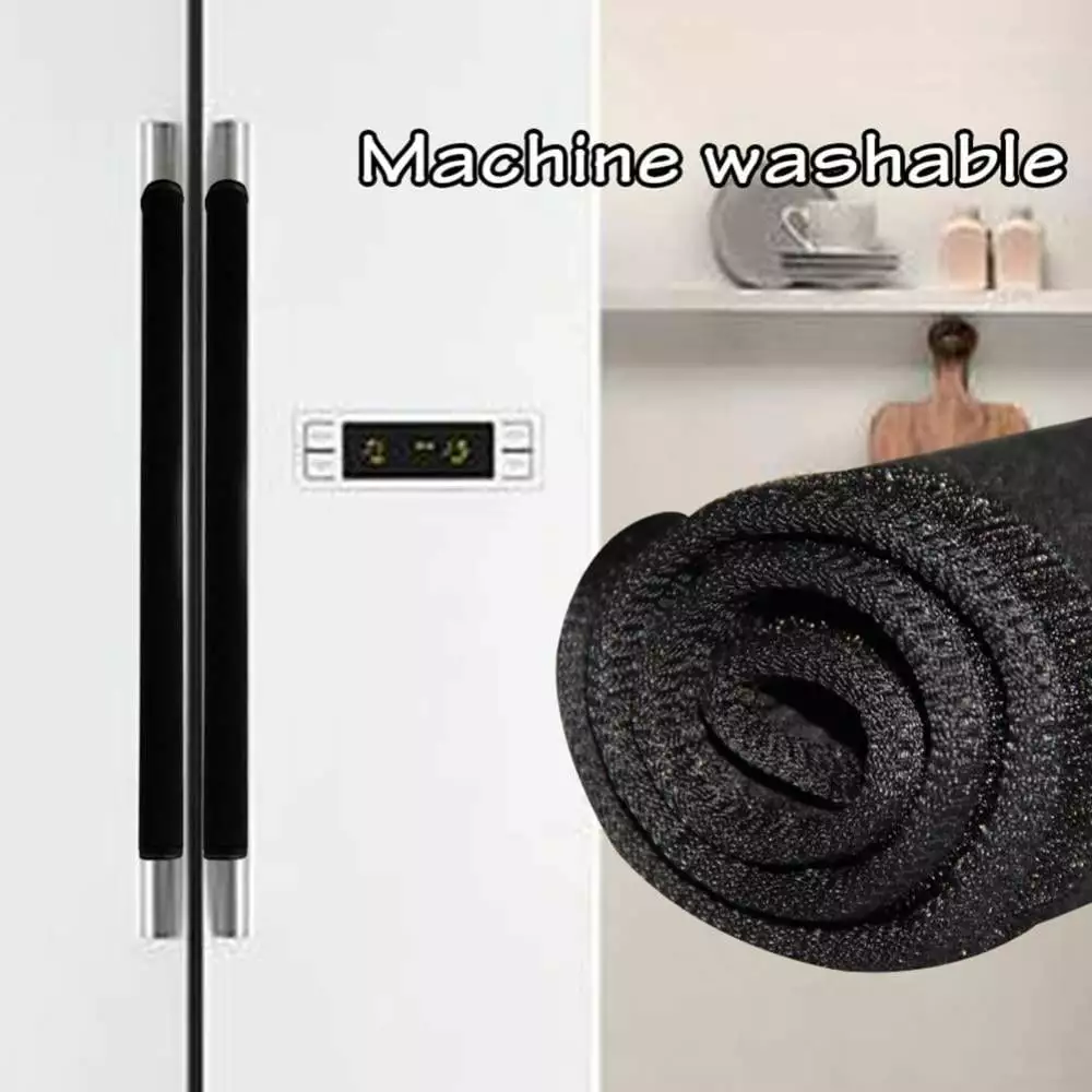 Refrigerator Door Handle Covers. Set of 2 Washable Cloth Decor Keep Appliance Clean for Fridge Microwave Stove Dishwasher Bathroom Catch All Stains Dust Dirty Fingerprint. Black