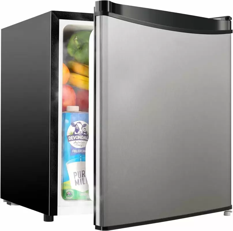 1.7 Cu.ft Mini Fridge with Freezer. Adjustable Thermostat. Energy Saving. Low Noise. Single Door Compact Refrigerator for Dorm. Office. Bedroom. Stainless