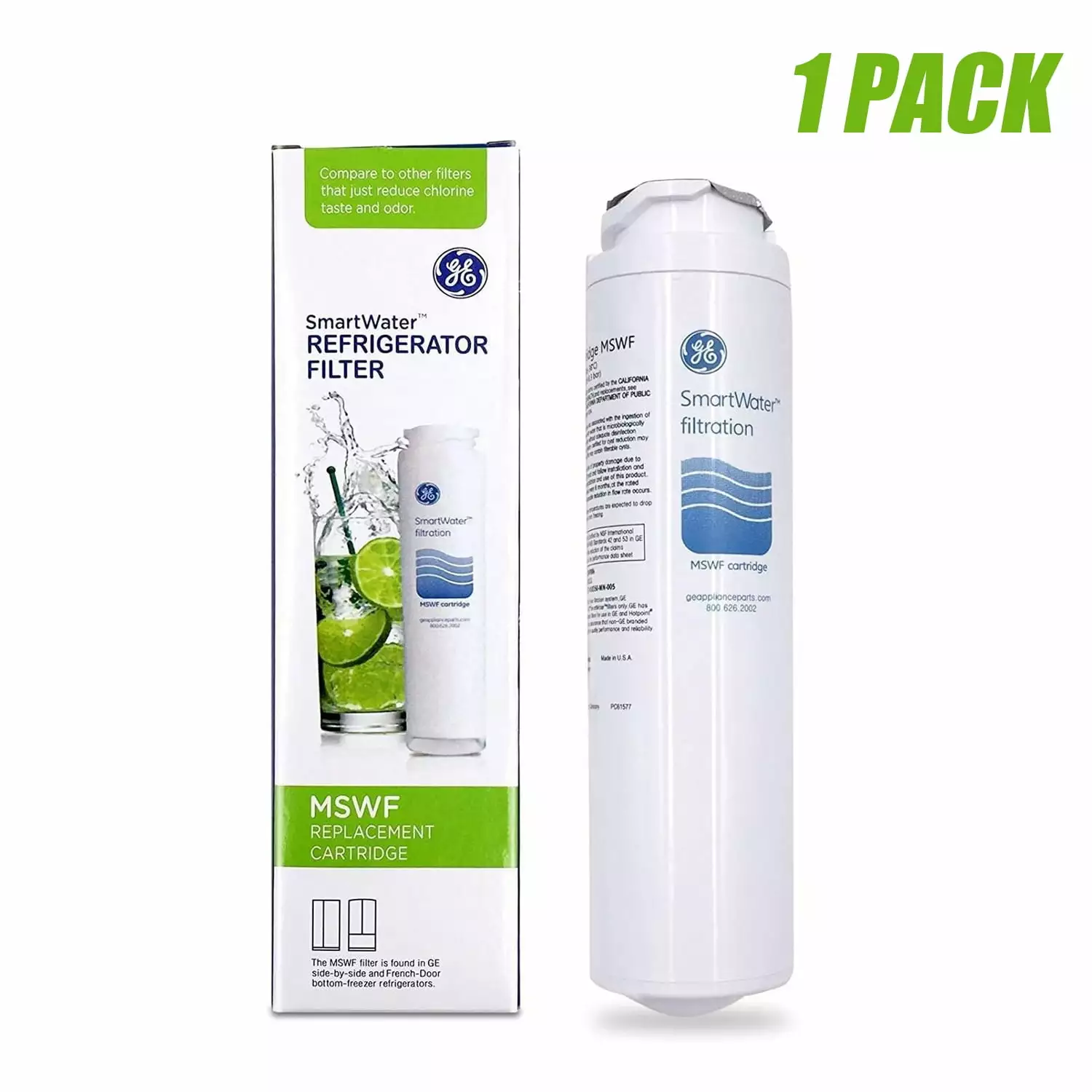 1 Pack MSWF Refrigerator Water Filter SmartWater MSWF Refrigerator Replacement Cartridge Water Filter