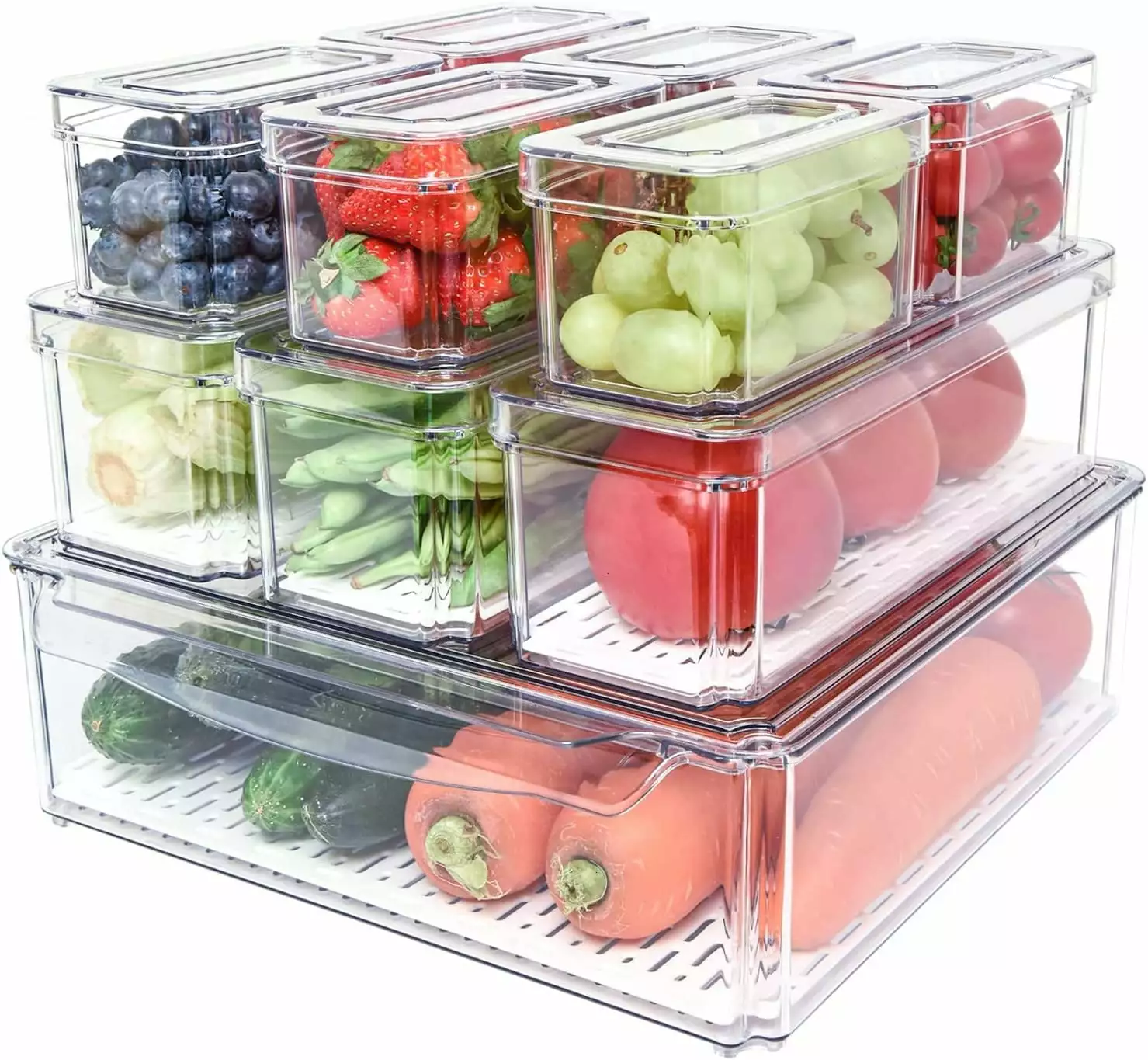 10 Pack Fridge Organizer. Stackable Refrigerator Organizer Bins with Lids. BPA-Free Produce Fruit Storage Containers for Storage Clear for Food. Drinks. Vegetable Storage