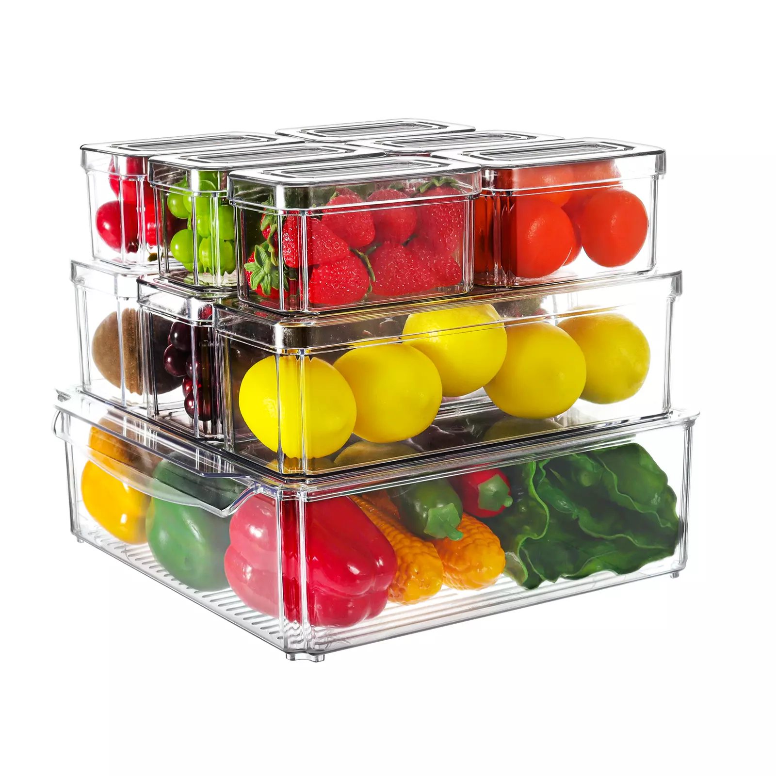 10 Pack Refrigerator Organizer Bins. Stackable Fridge Organizers and Storage Clear. Plastic Storage Bins with Lids. BPA-Free Pantry Organization storagen for Food. Fruits. Drinks. Vegetable