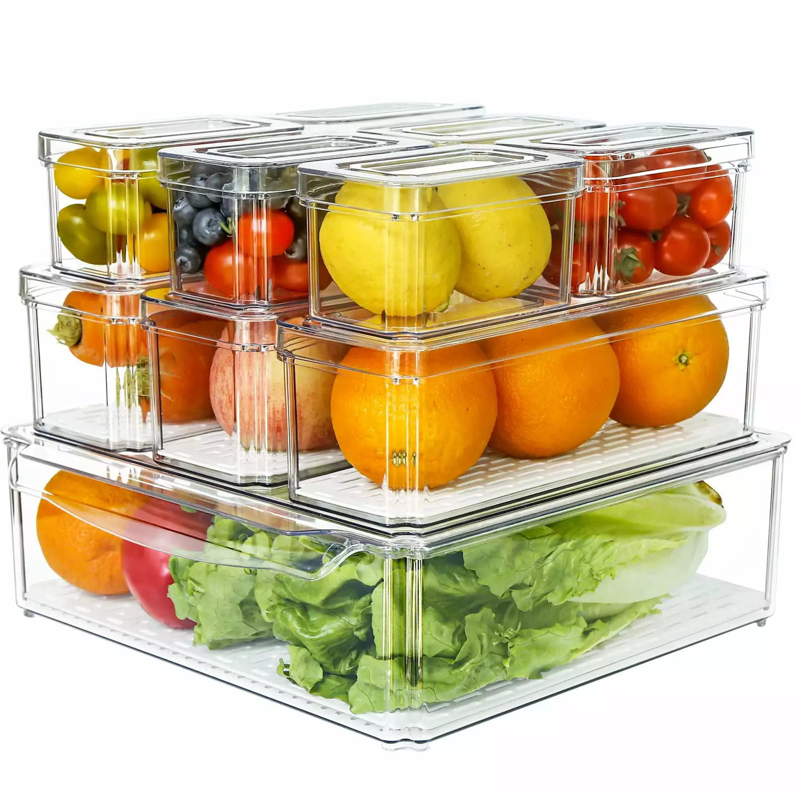 10 Pcs Stackable Food Storage Organizer with Lids. Clear Refrigerator Organizer Bins.BPA Free and Plastic Freezer Organizer for Fridge. Pantry. Cabinet. Kitchen Countertops