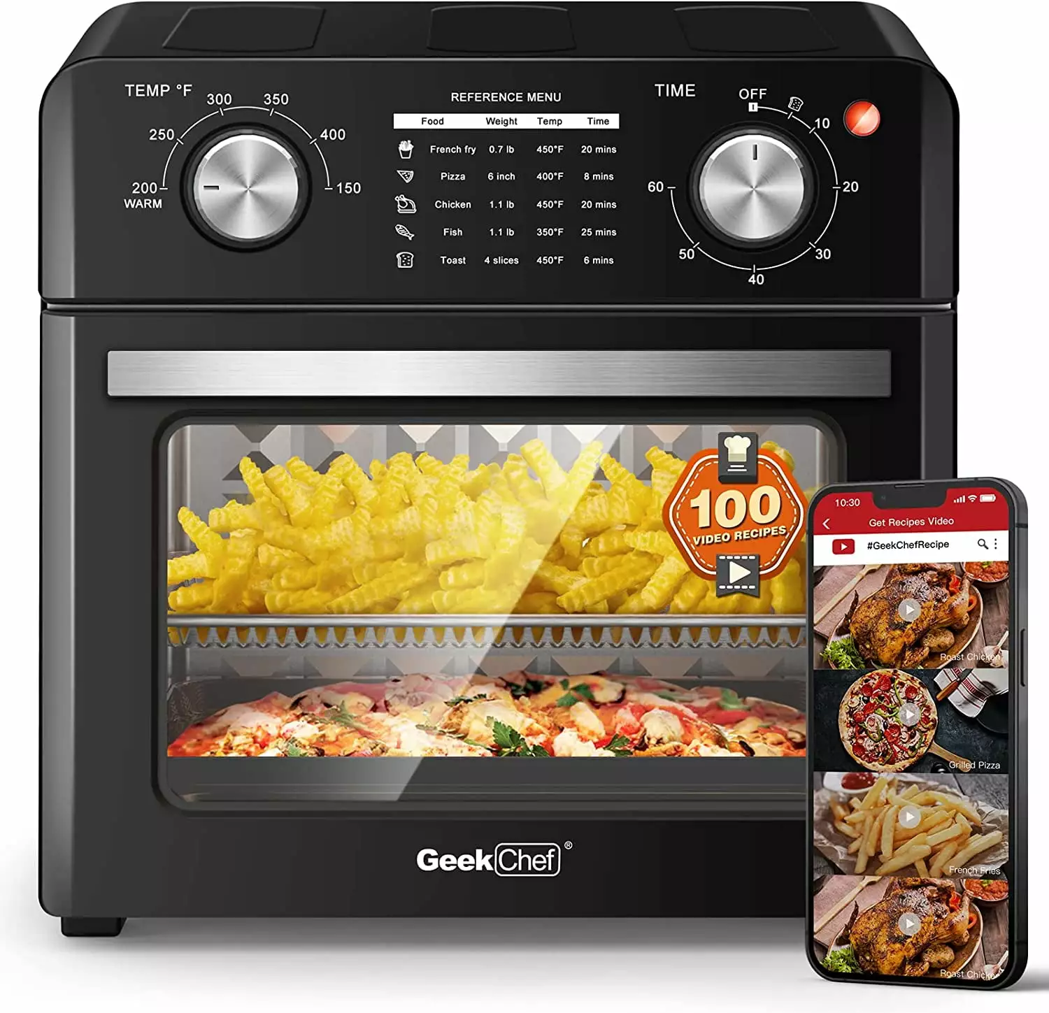 10 Quart Air Fryer. 1400W Air Fryer Oven Toaster Combo w/ 60 Minute Timer. Convection Oven Countertop. Nonstick. Accessories Included. Black