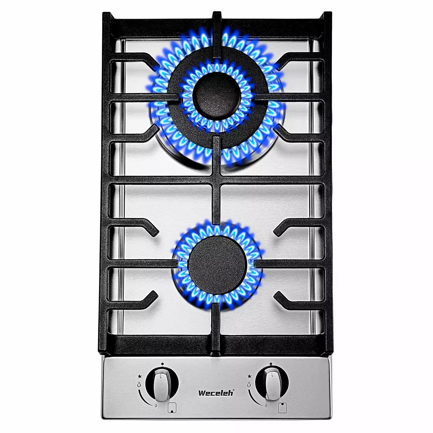 12 Dual Fuel 2 Burner Cooktop with Dual Size Power Burner.Stainless Steel Gas Stove