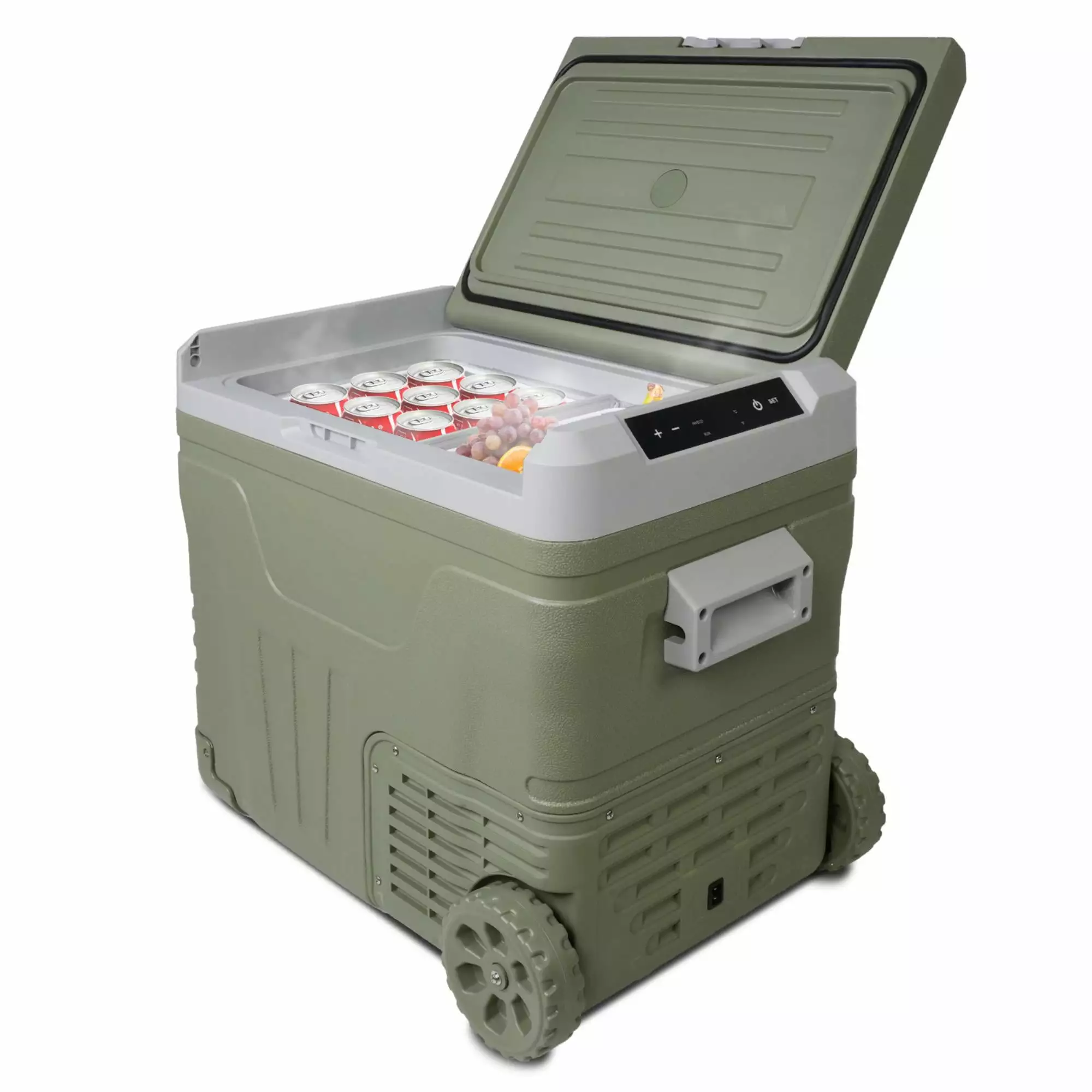 12 Volt Car Refrigerator. 45.4 Quart Portable Freezer Electric Cooler with 12V/24V DC. 100-240V AC. -4??F to 68??F. Compact Compressor for Car. RV. Camping. Travel. Fishing. Outdoor or Home. Green