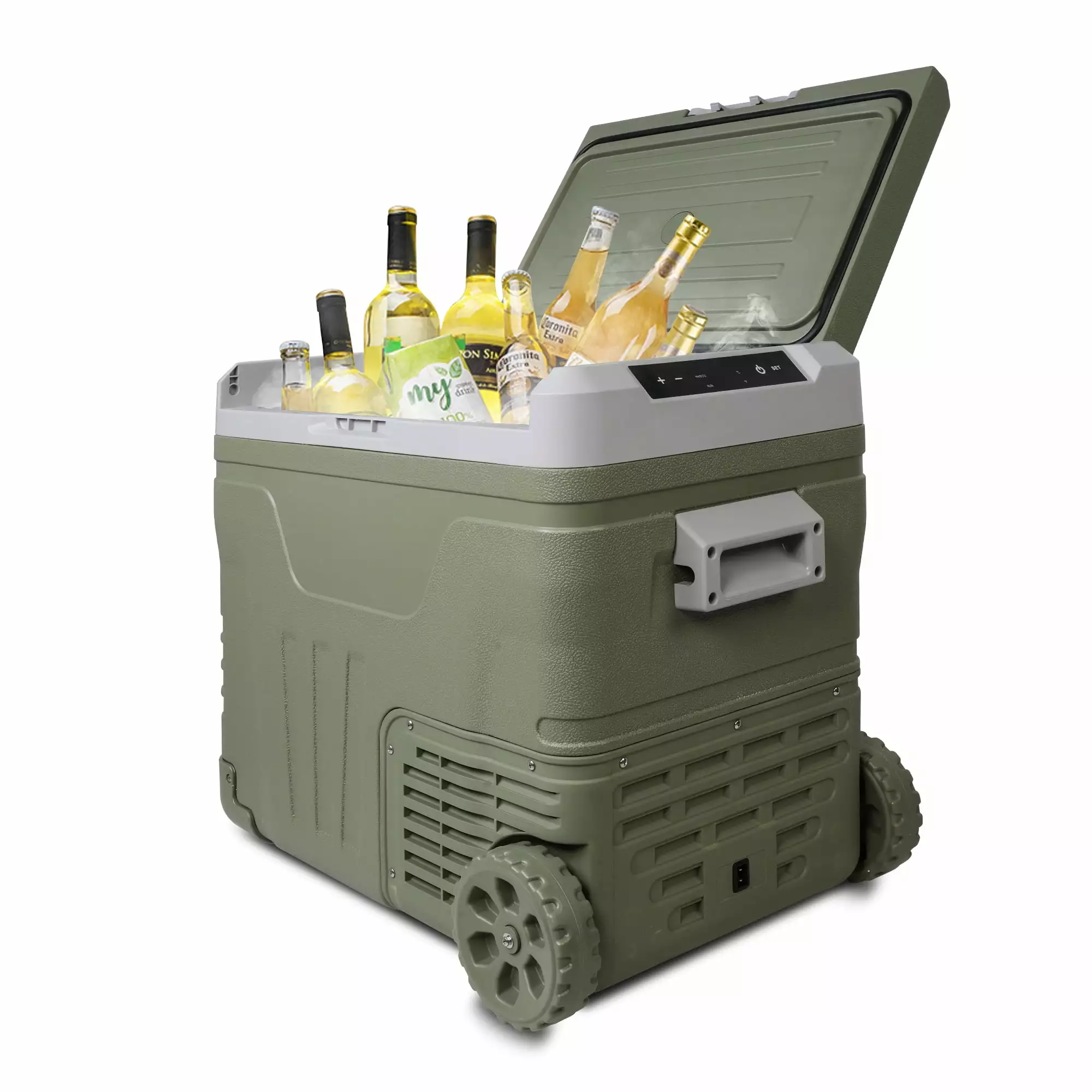 12 Volt Car Refrigerator. 50L Portable Fridge Refrigerator. Car Freezer with Wheels. Pull Rod.Fridge Freezer for Car. RV. Camping. Outdoor and Home Use (Green)