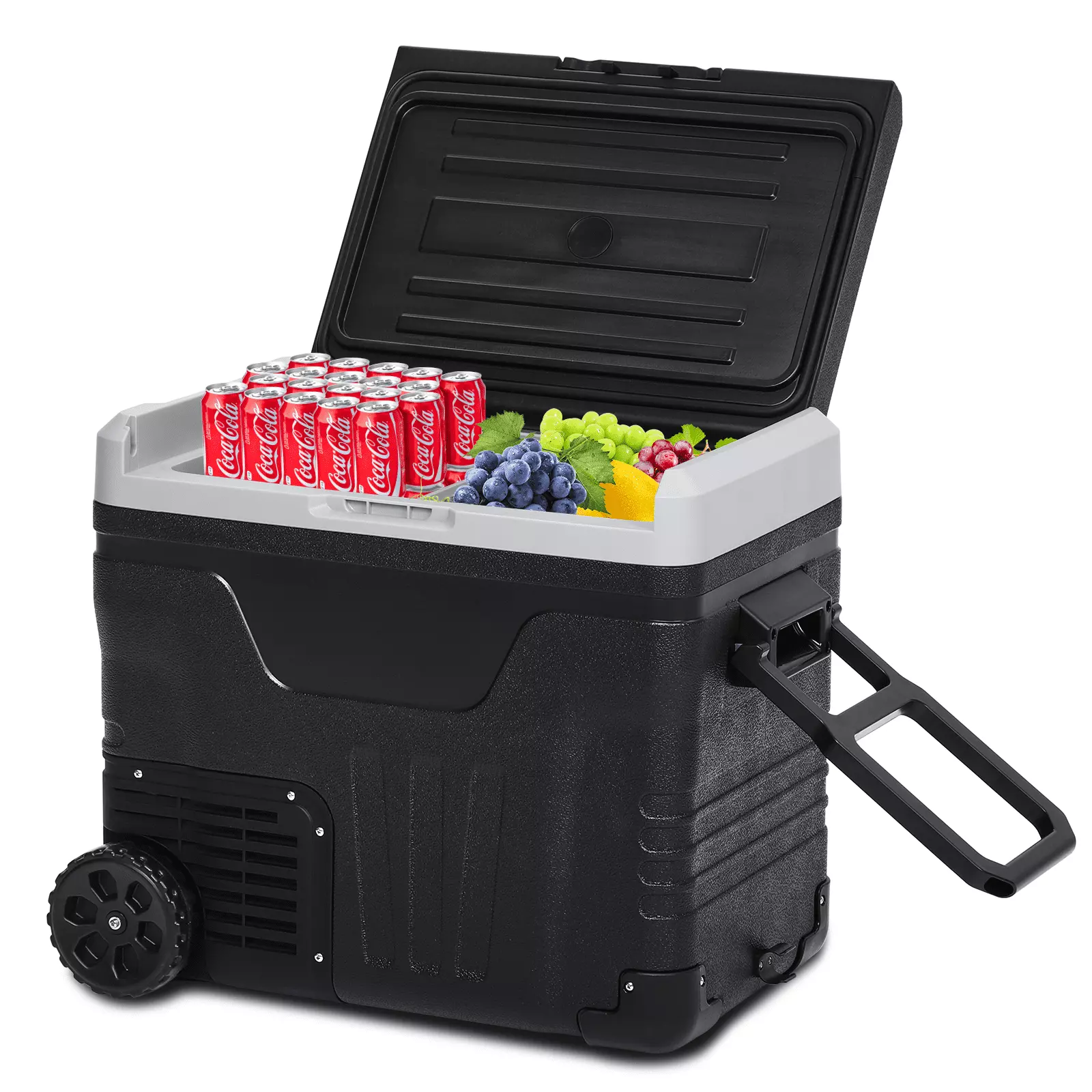 12V 53 Quarts Portable Car Refrigerator. RV Car Freezer Travel Refrigerator with Handle and Wheels. Fast Cooling Machine for Outdoor Camping/Party/BBQ.12/24V DC & 100-240V AC