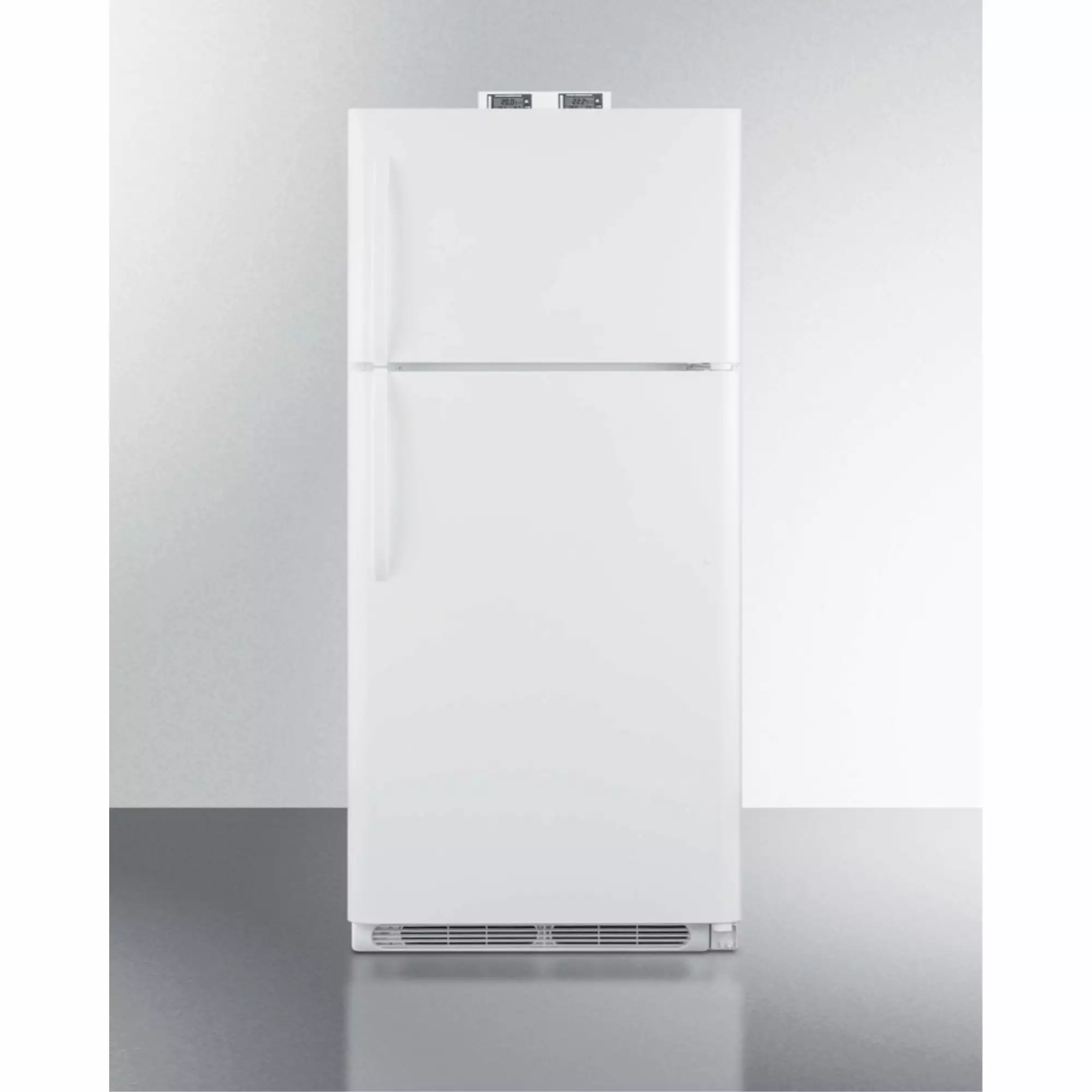 18 cu.ft. break room refrigerator-freezer in white with NIST calibrated alarm/thermometers