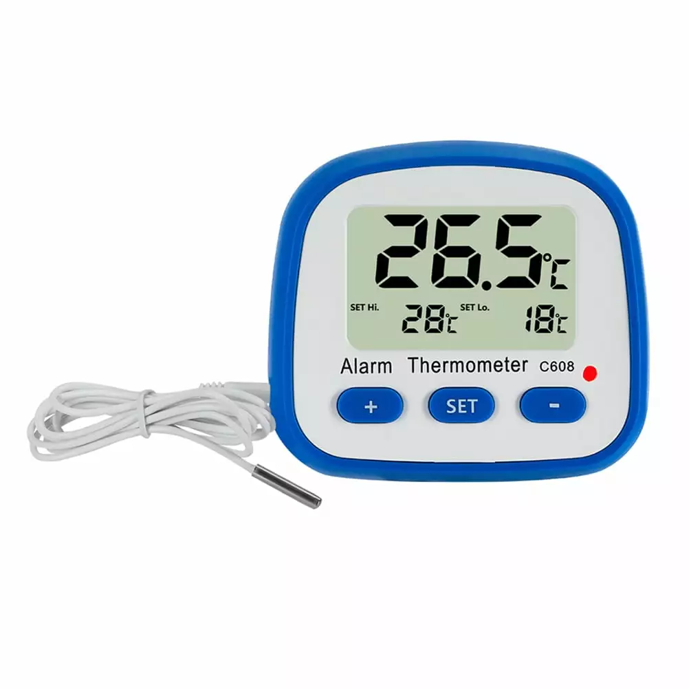 1PC C608 Indoor And Outdoor Thermometer Digital Refrigerator Freezer Thermometer High And Low Temperature Alarm Kitchen Supplies No Battery (White and Blue)