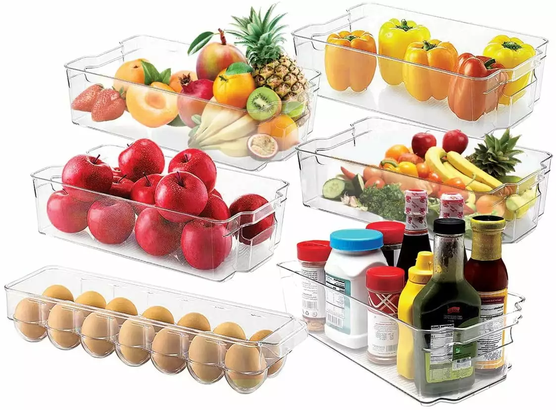 Stackable Plastic Food Storage Bins - Refrigerator Organizer with Handles for Pantry. Fridge. Freezer. Kitchen. Countertops. Cabinets - Clear Plastic BPA Free Food Storage Rack