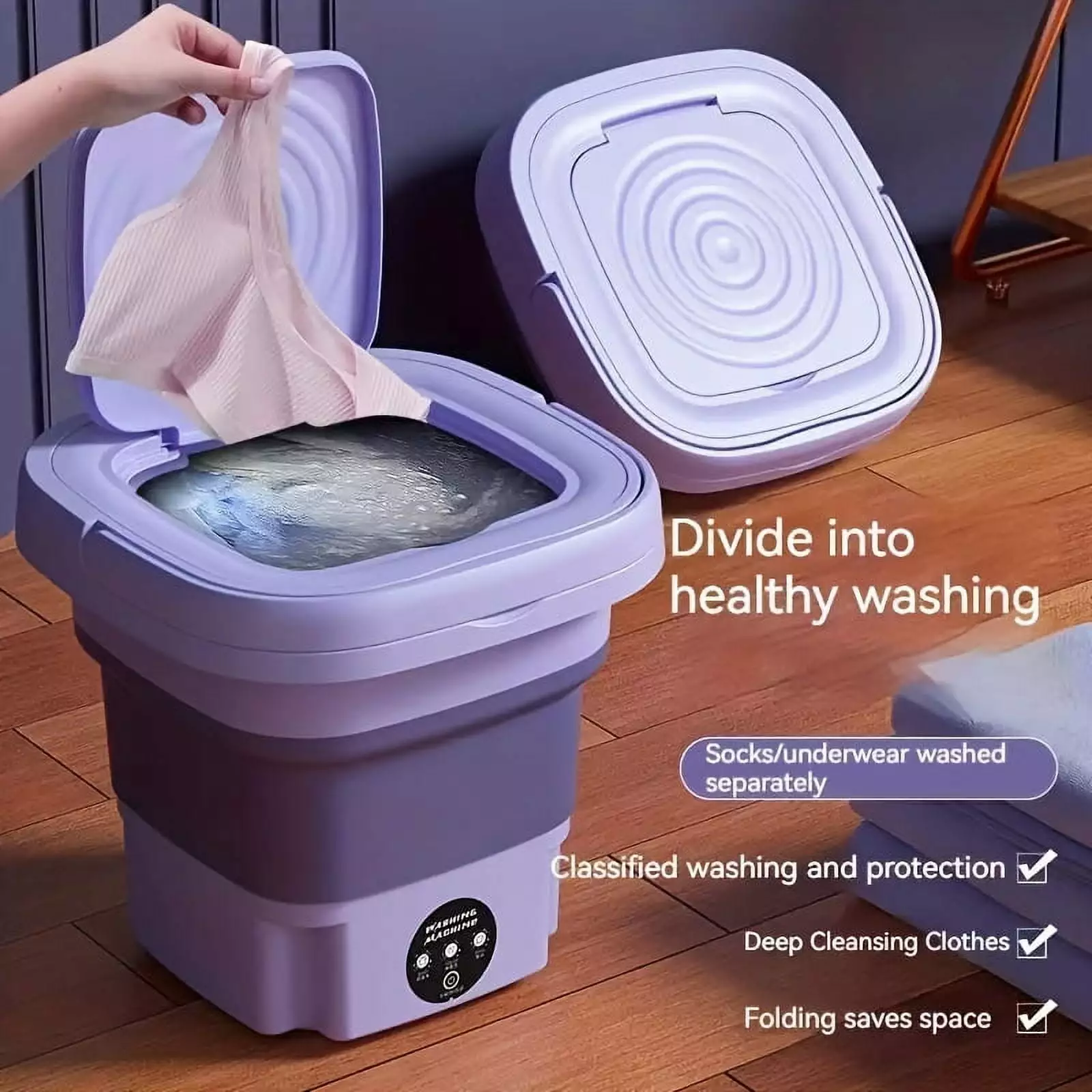 1pc 8L Folding Washing Machine. Mini Portable Washing Machine. Suitable For Camping. RV. Travel. Underwear Bra Socks Washing Machine. Suitable For Home Use. 8L Large Capacity