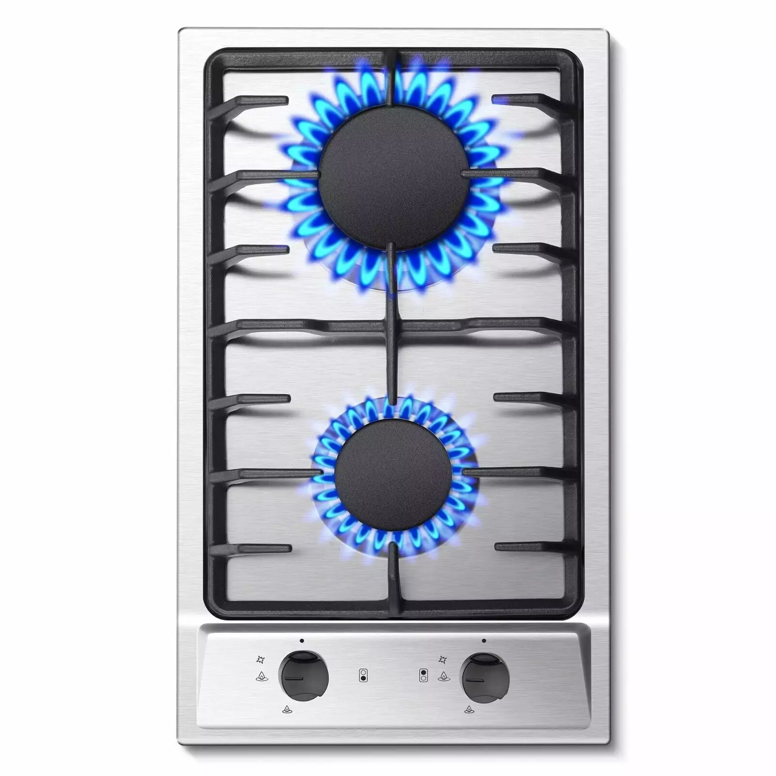 2-Burners Gas Cooktop 12 inch Stainless Steel Kitchen Gas Hob NG/LPG Convertible Built-In Integrated