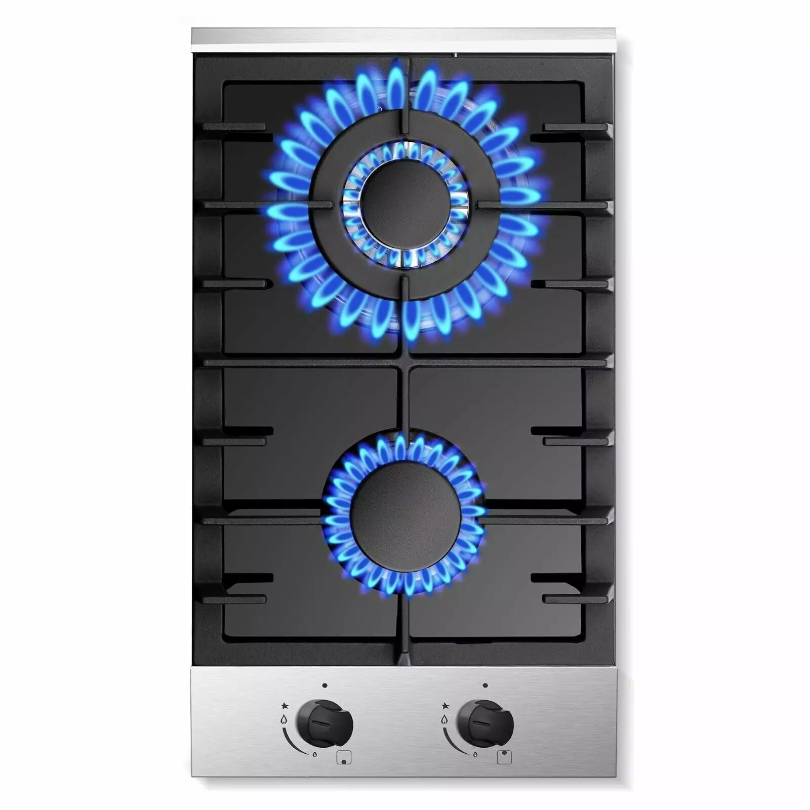 2-Burners Gas Cooktop 12 inch Stainless Steel Tempered Glass NG/LPG Convertible