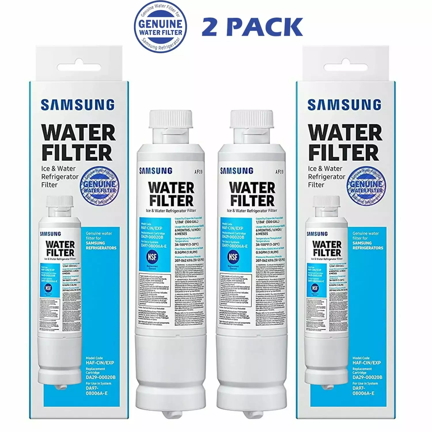 2 Pack DA29-00020B HAF-CIN/EXP Refrigerator Water Filter.Compatible with Samsung DA2900020 Water Filter Replacement FEAT4