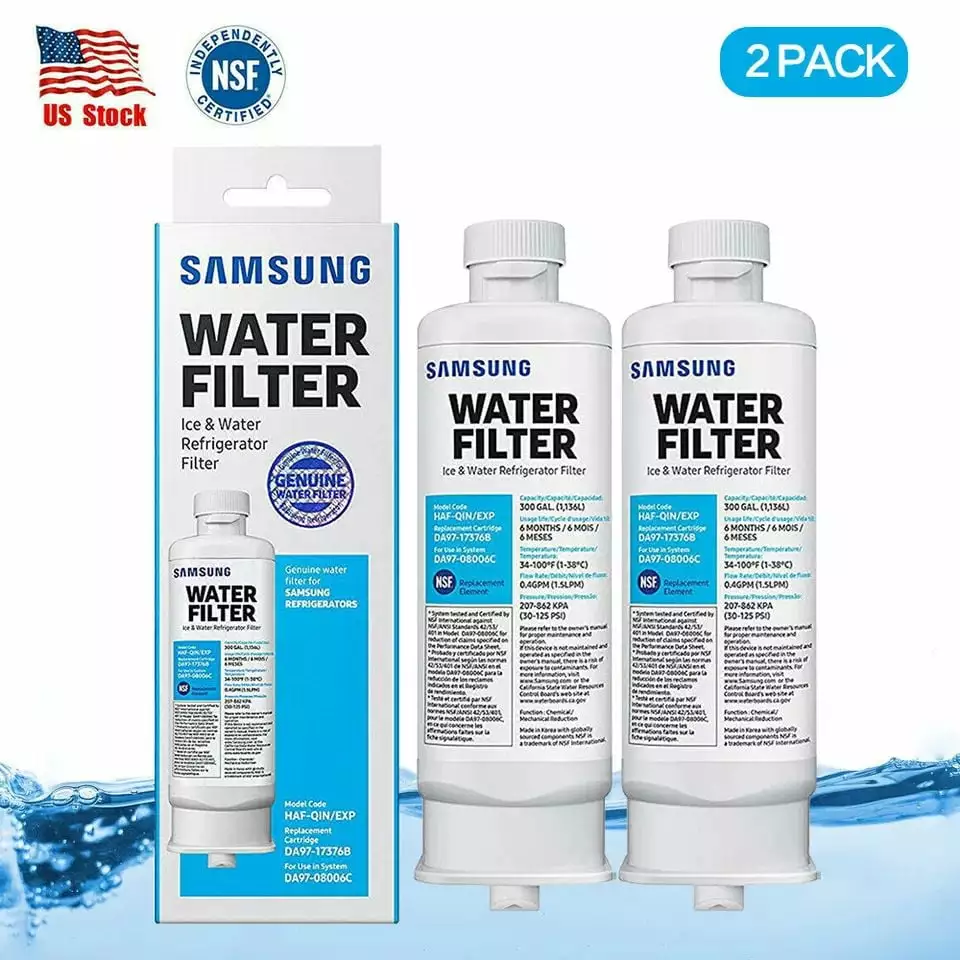 2 Pack Fit for Samsung DA97-17376B HAF-QIN/EXP Refrigerator Water Filter DA97-08006C Ice Filter