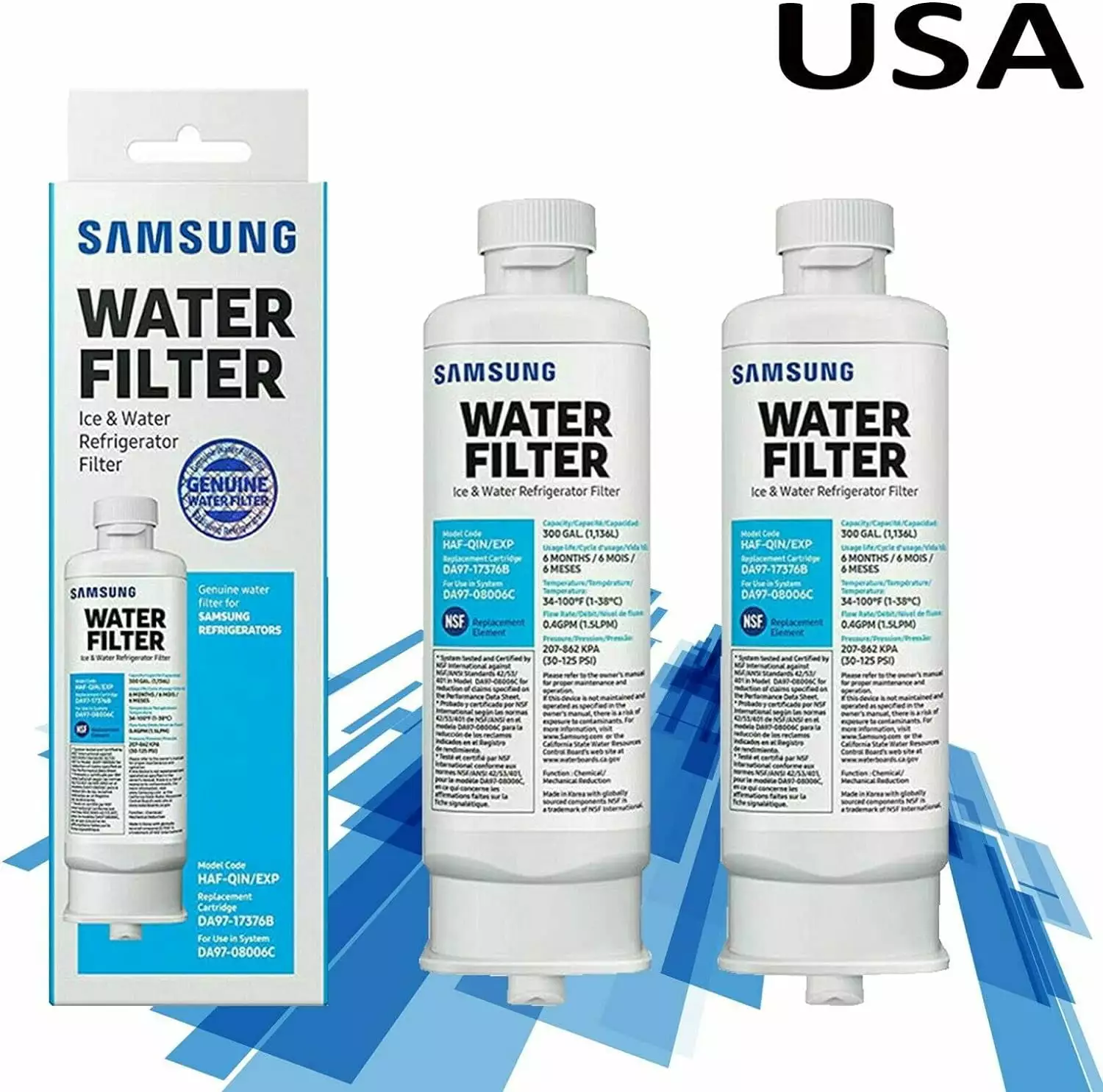 2 Pack HAF-QIN/EXP Replacement DA97-17376B Refrigerator Ice Water Filter