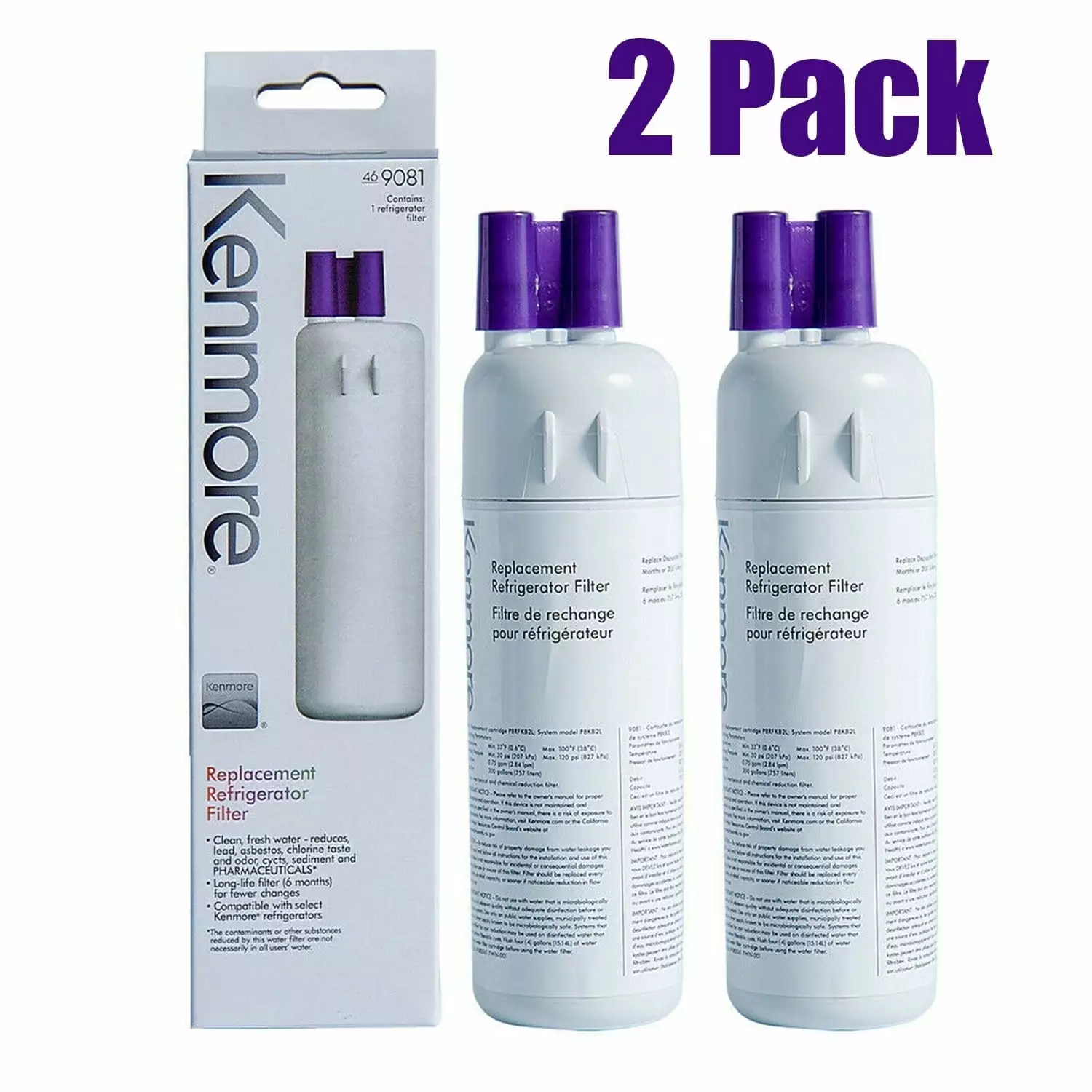 2 Pack Kenmore 9081 Refrigerator Water Filter Replacement.Compatible with Kenmore 469081 46-9930 Water Filter