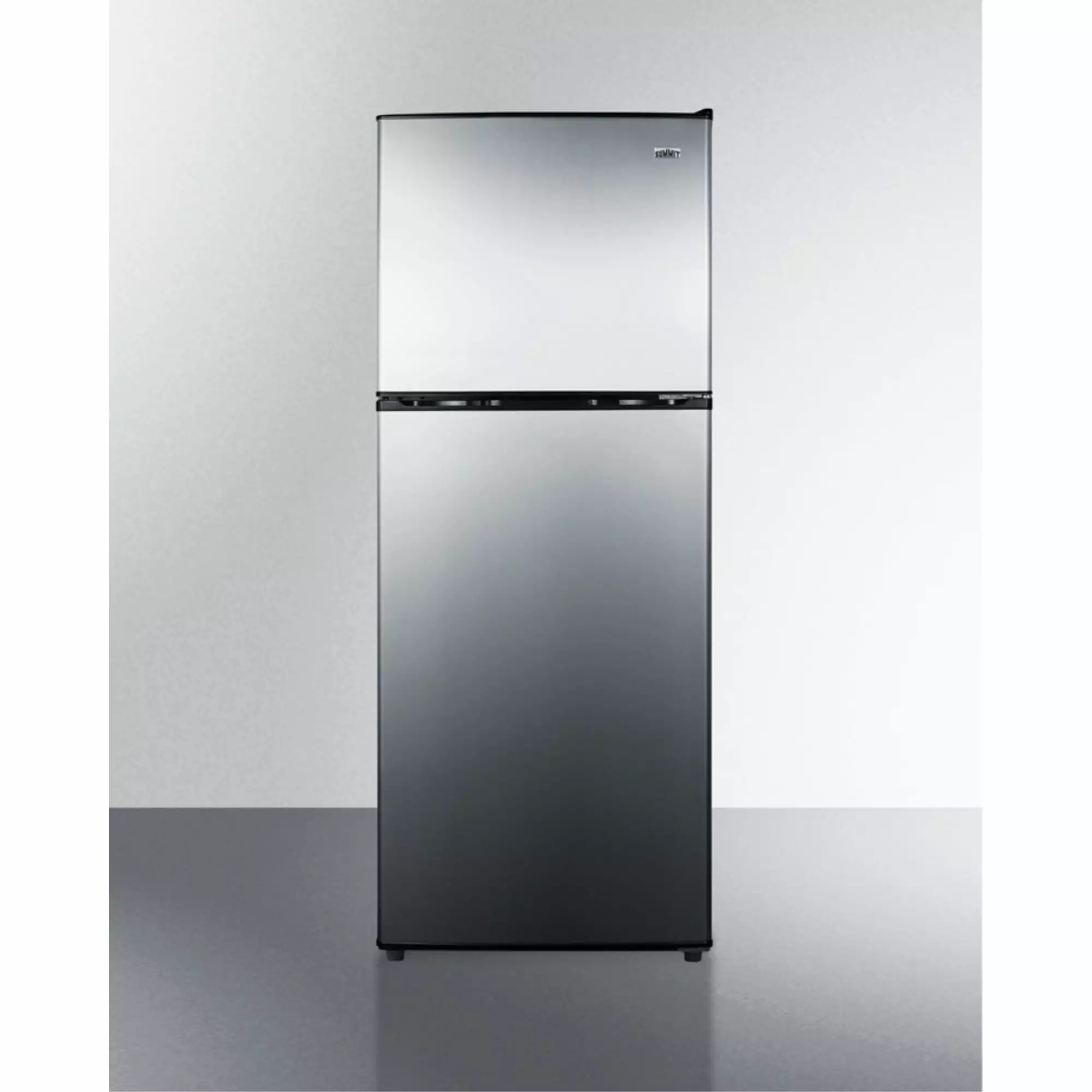 2-door cycle defrost refrigerator-freezer in slim width with stainless steel doors and black cabinet