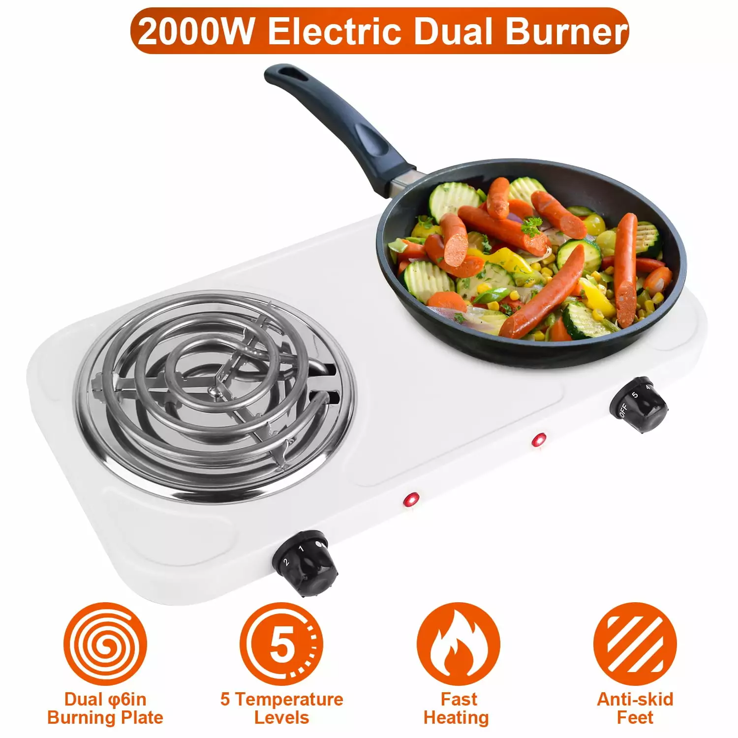 2000W Electric Double Burner Cooktop. iMounTEK Portable Coil Heating Hot Plate Stove Compact and Portable Adjustable Temperature Hot Plate. White