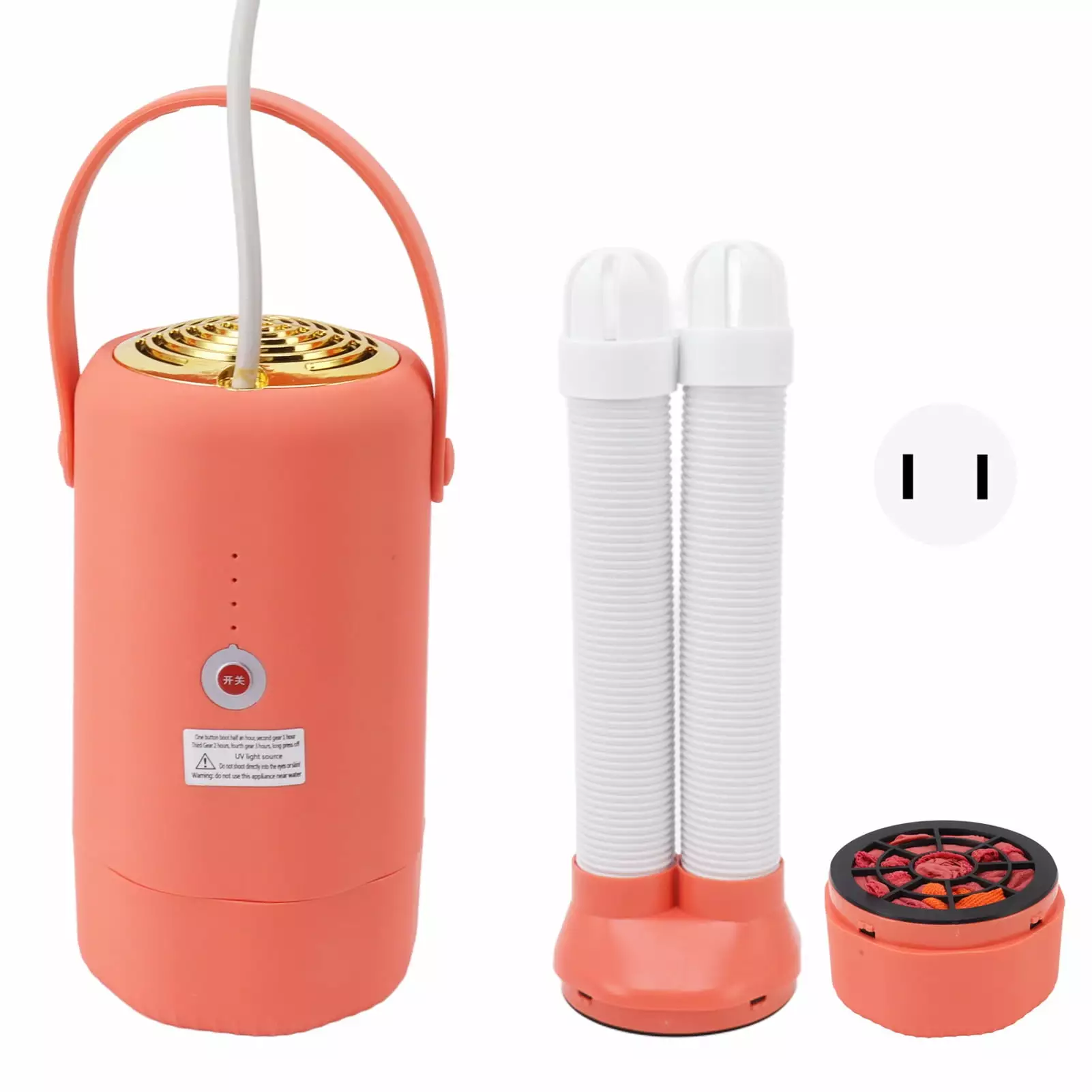 2024 Orange Electric Portable Dryer Travel Clothes Dryer 4 Wind Speed Mini Small Dryer Machine with Shoe Attachment Suit Bag for Home Travel US Plug 110V 200W