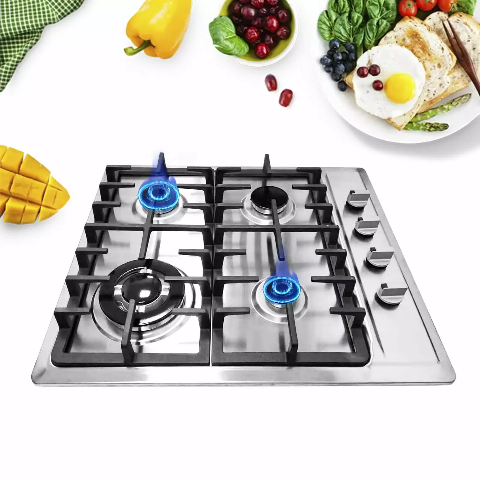 23 4 Burner Gas Cooktop Stainless Steel Built-In Gas Cooktop Gas Stove Iron Pot frame Cooktop Kitchen