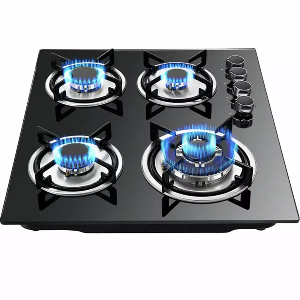 23 Gas Cooktop 4 Burners Built-in Gas Stove Tempered Glass Gas Cooker