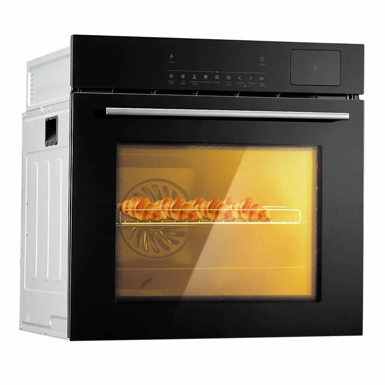 24 Electric Single Wall Oven. 2.5Cu.ft with 8 Baking Modes. 70L Electric Convection Oven. with Air Frying Function. 3000w. 3D Surround Heating with Double-Layered Glass Door. Timer. Touch Control