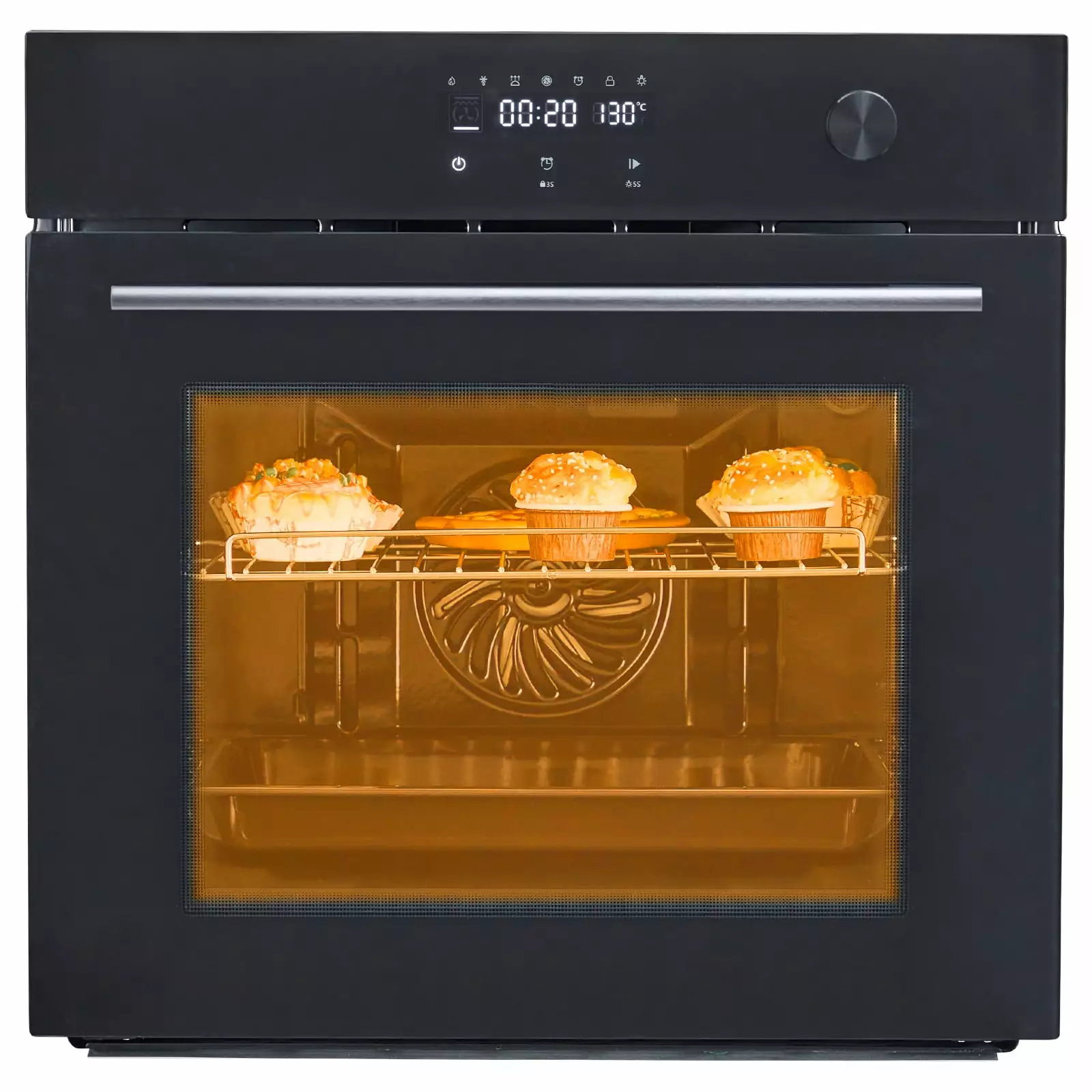 24 Electric Wall Oven 3000W 2.5Cu.ft - Air Frying & 8 Baking Modes. 70L Convection with 3D Surround Heating. Double-Layer Glass Door. Touch Control with LED Screen. 5 Auto Recipes