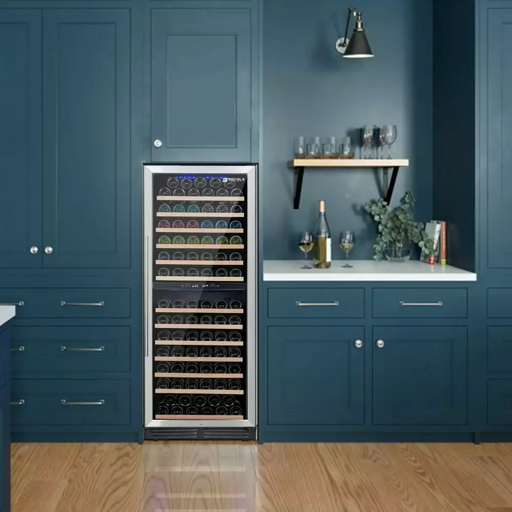 24 Inch Wine Fridge Dual Zone. 152 Bottle Wine Cooler Refrigerator With Stainless Steel and Professional Compressor with Digital Temperature Control. Fast Cooling Low Noise and No Fog Built-in or Free