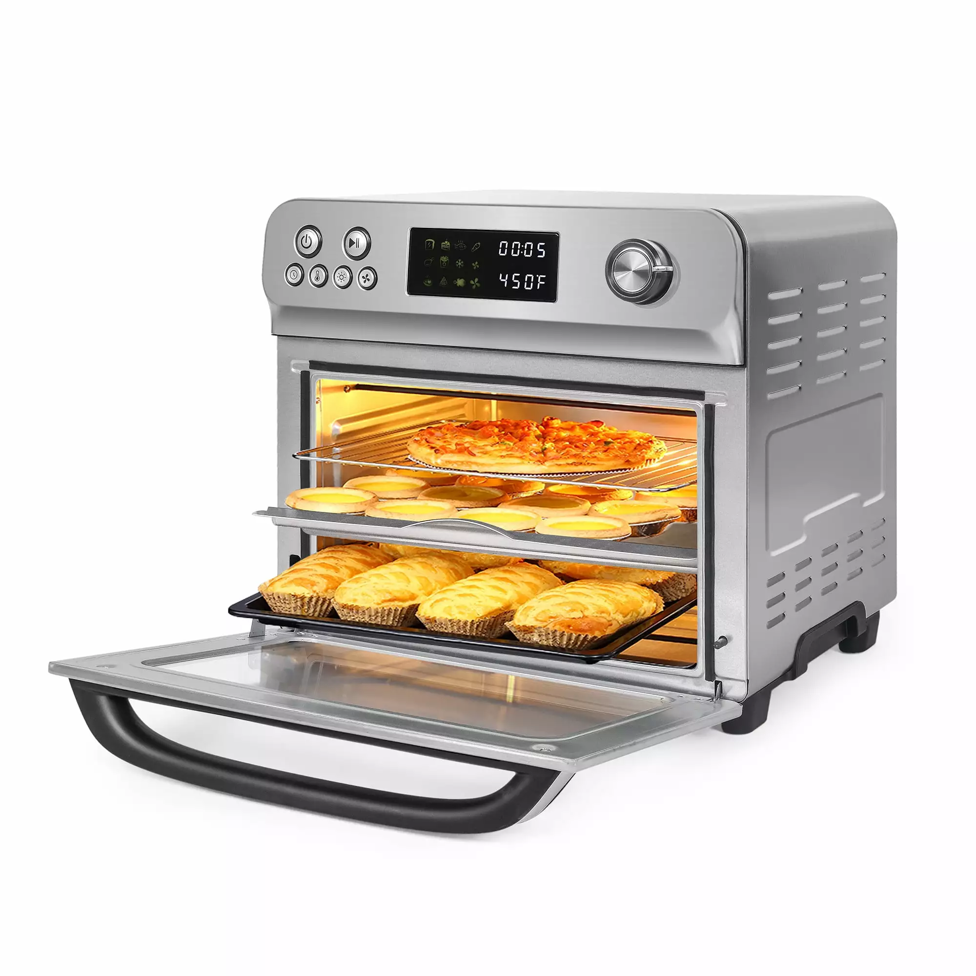 24 Quart Air Fryer Toaster Oven with 10 Cooking Functions. 1700W Air Fryer Oven with 6 Accessories for Rotisserie. Bake. Dehydrate. Stainless Steel Convection Toaster Oven Airfryer in Kitchen