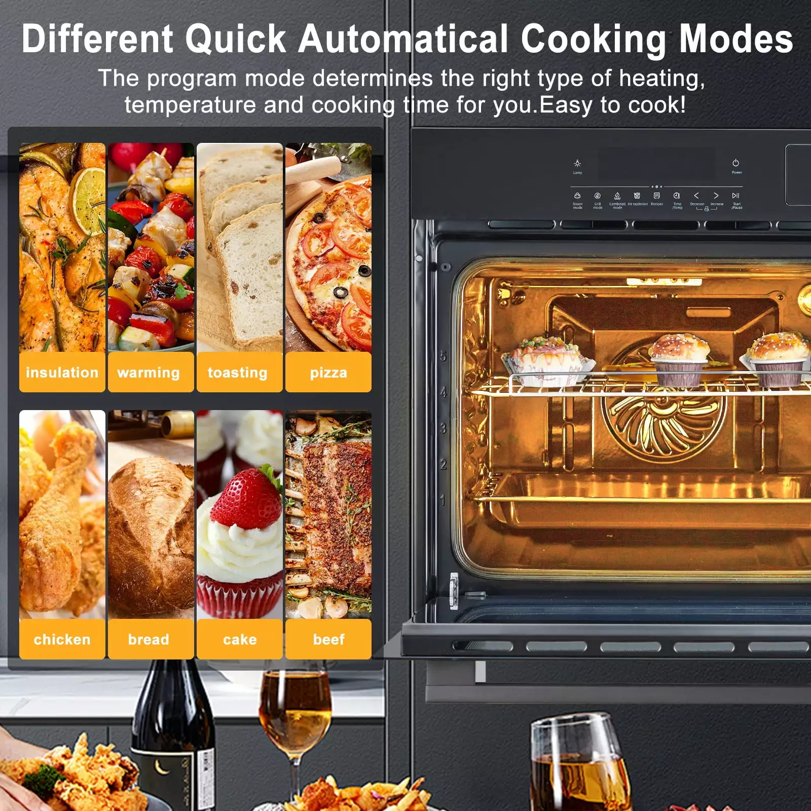 24 Single Wall Oven. 70L Capacity 3000W Built-In Electric Wall Oven for for Kitchen Restaurant