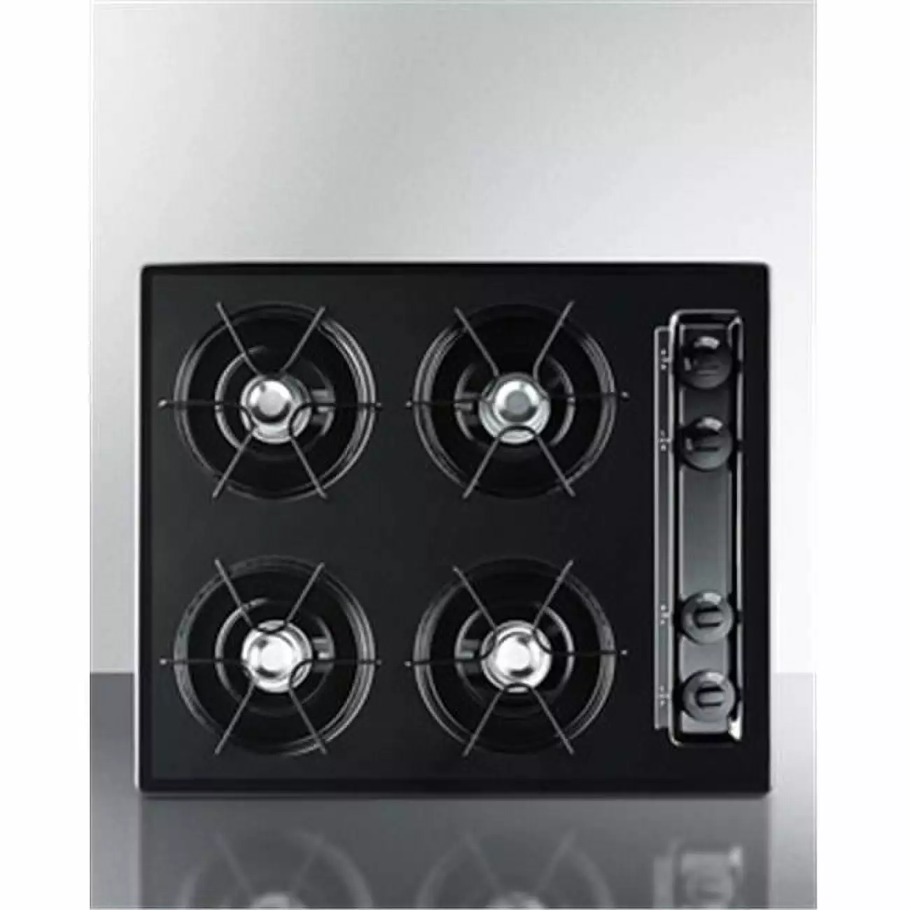 24 in. Wide 4 Burner Gas Cooktop. Black with Gas Spark Ignition