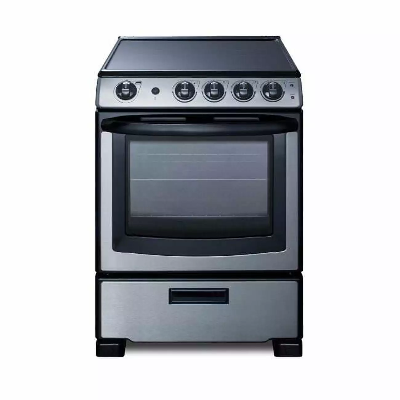 24 in. Wide Smooth-Top Electric Range with Lower Storage Drawer & Oven Window. Stainless Steel