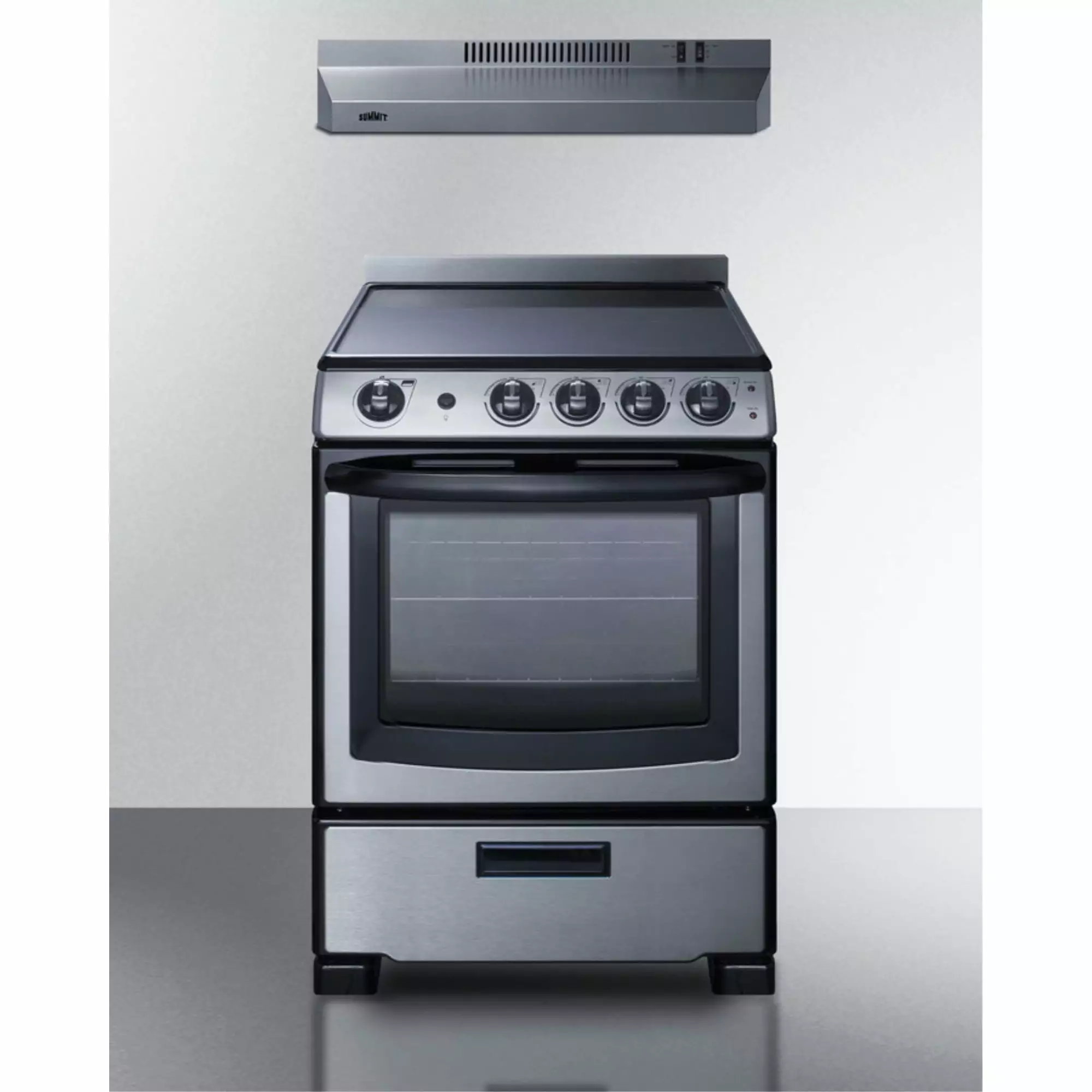 24 wide electric range (REX2451SSRT) and 24 wide convertible range hood (HR24RSS) shipped together