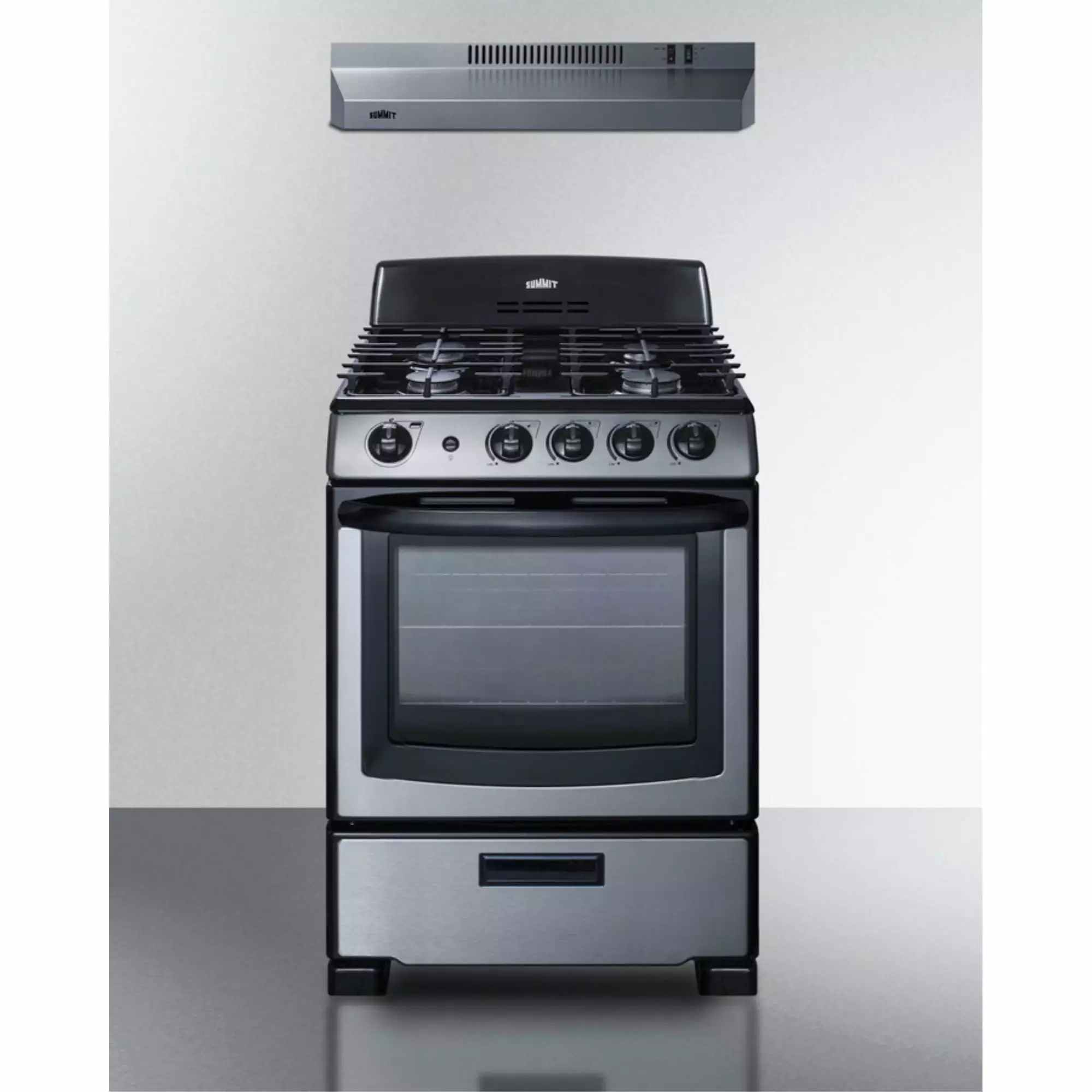 24 wide gas range (PRO247SS) and 24 wide convertible range hood (HR24RSS) shipped together