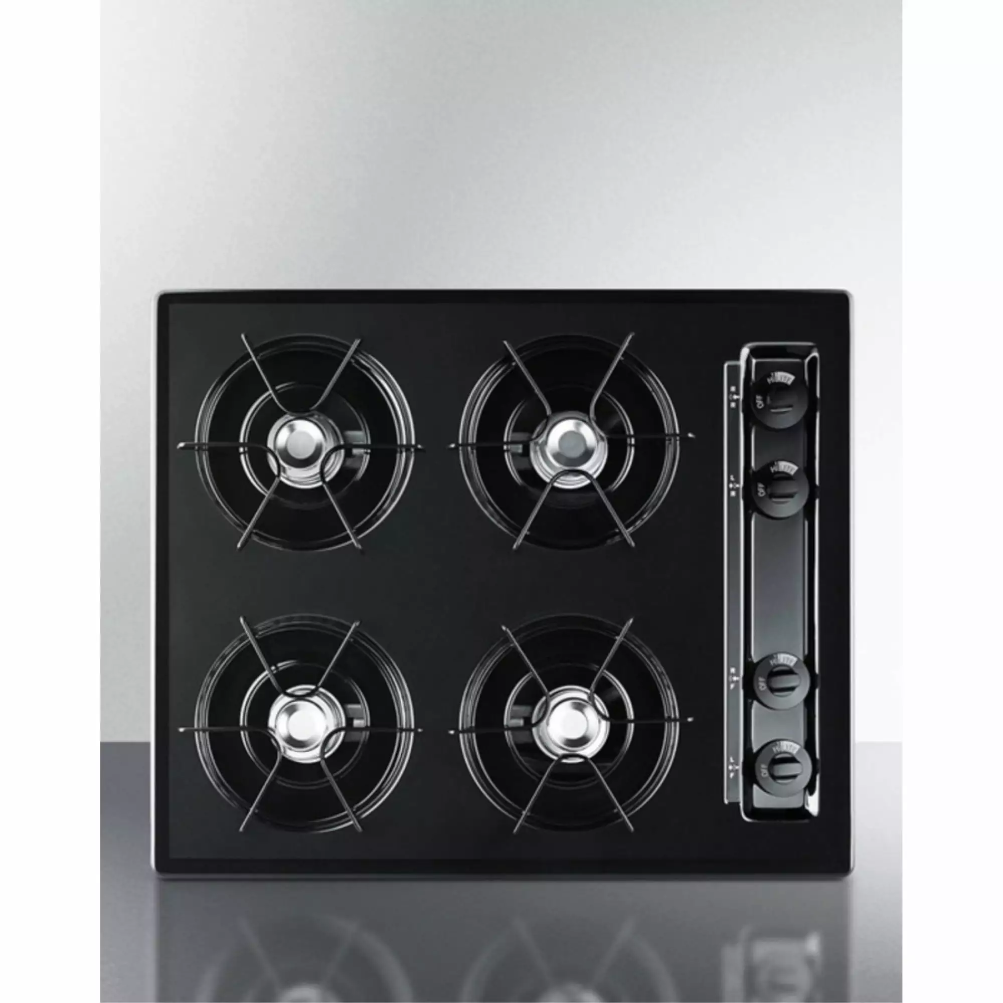 24 wide open burner gas cooktop in black with battery start ignition