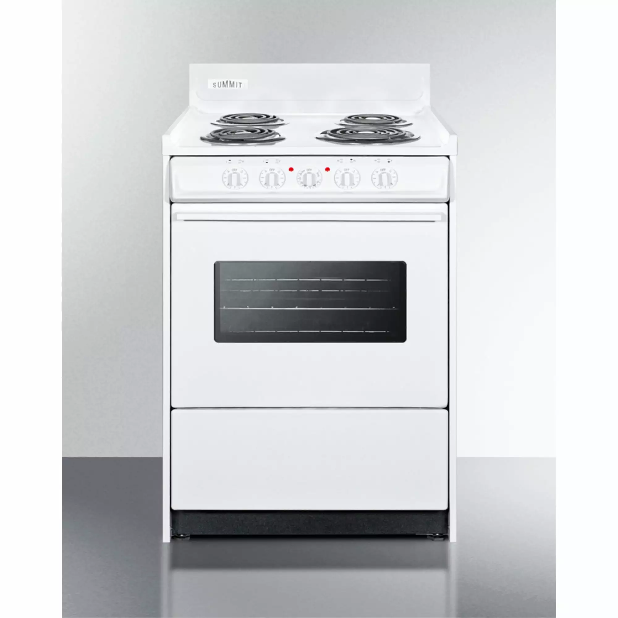 24 wide slide-in style electric coil top range in white with oven window