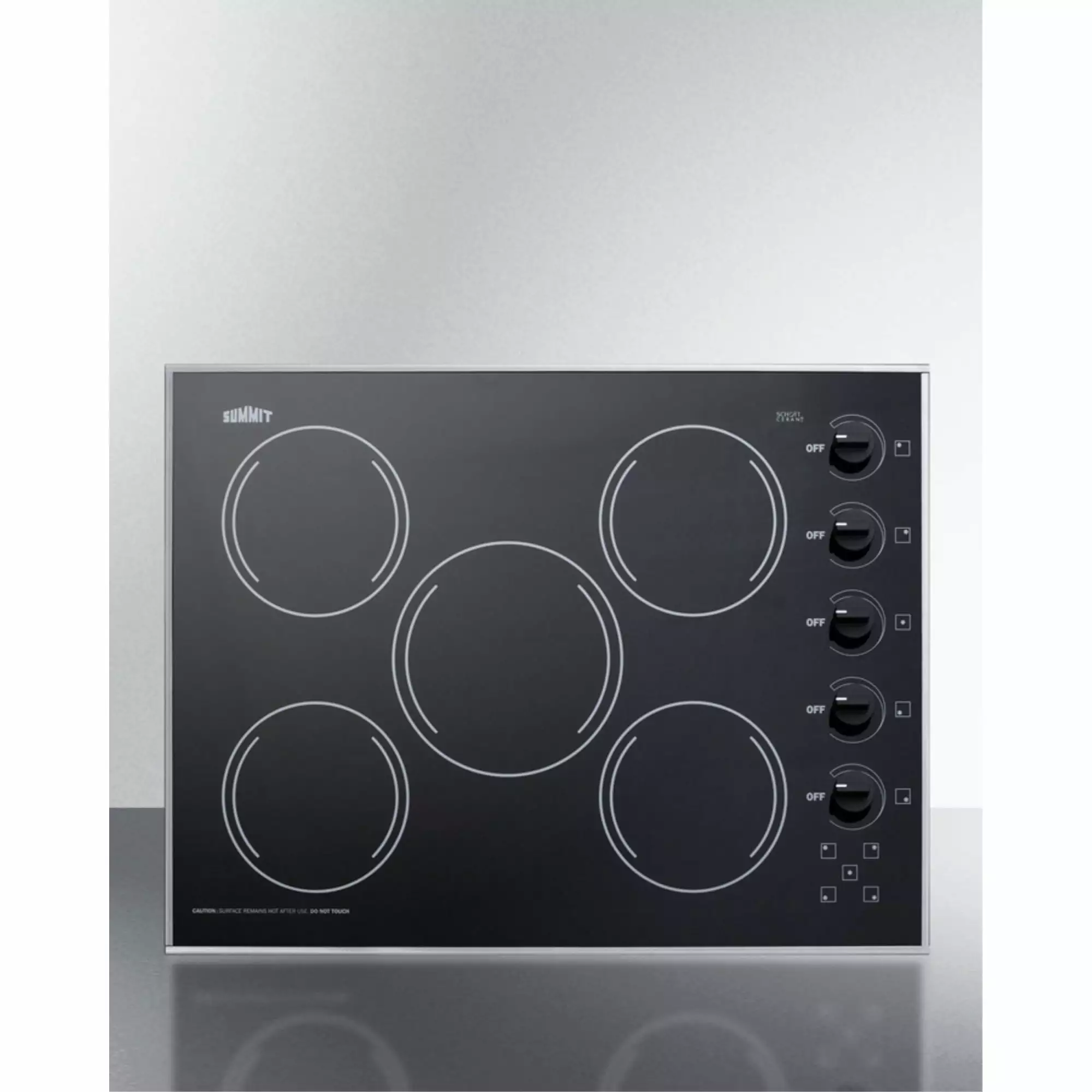 27 wide 5-burner radiant cooktop made in the USA in smooth black ceramic glass finish