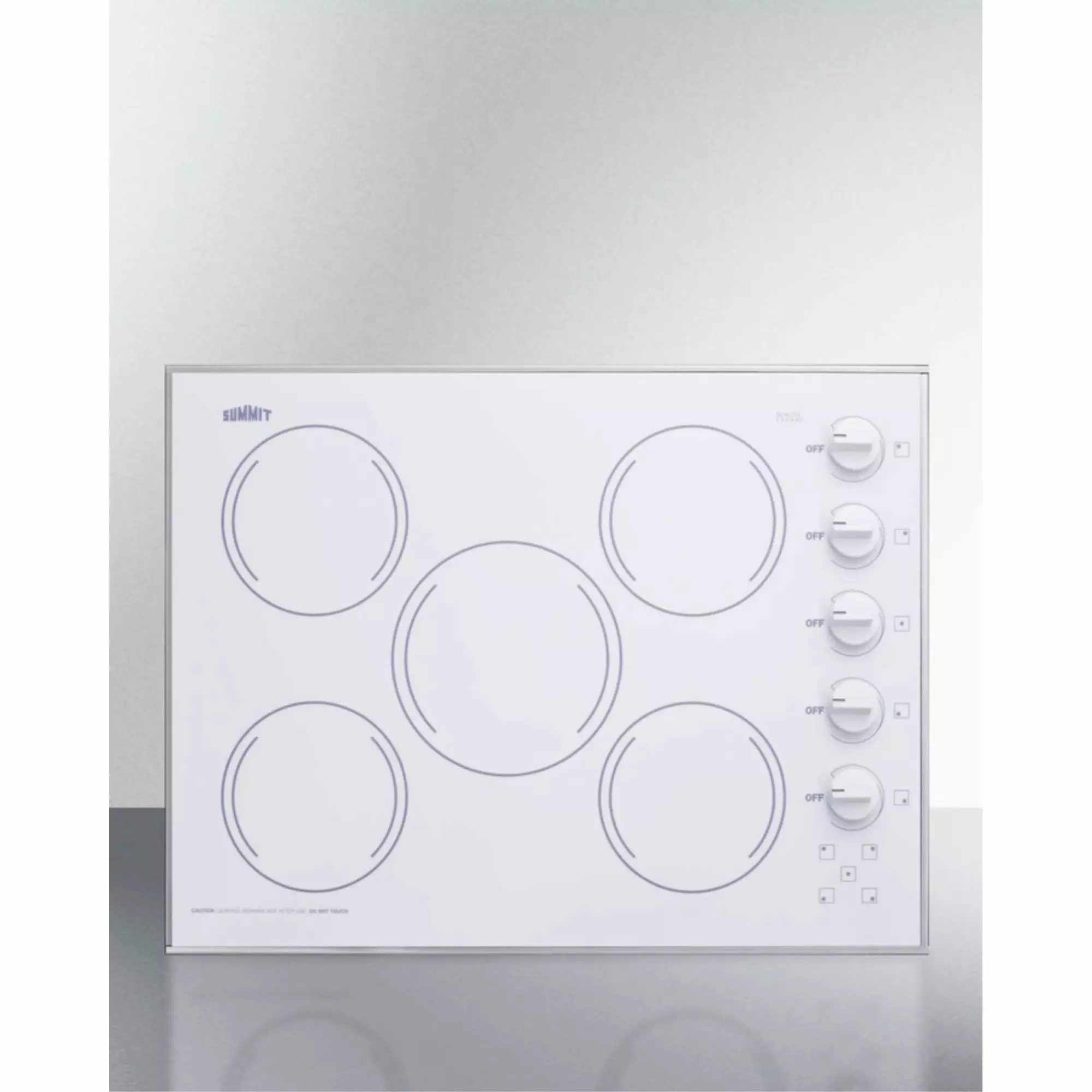 27 wide 5-burner radiant cooktop made in the USA in smooth white ceramic glass finish