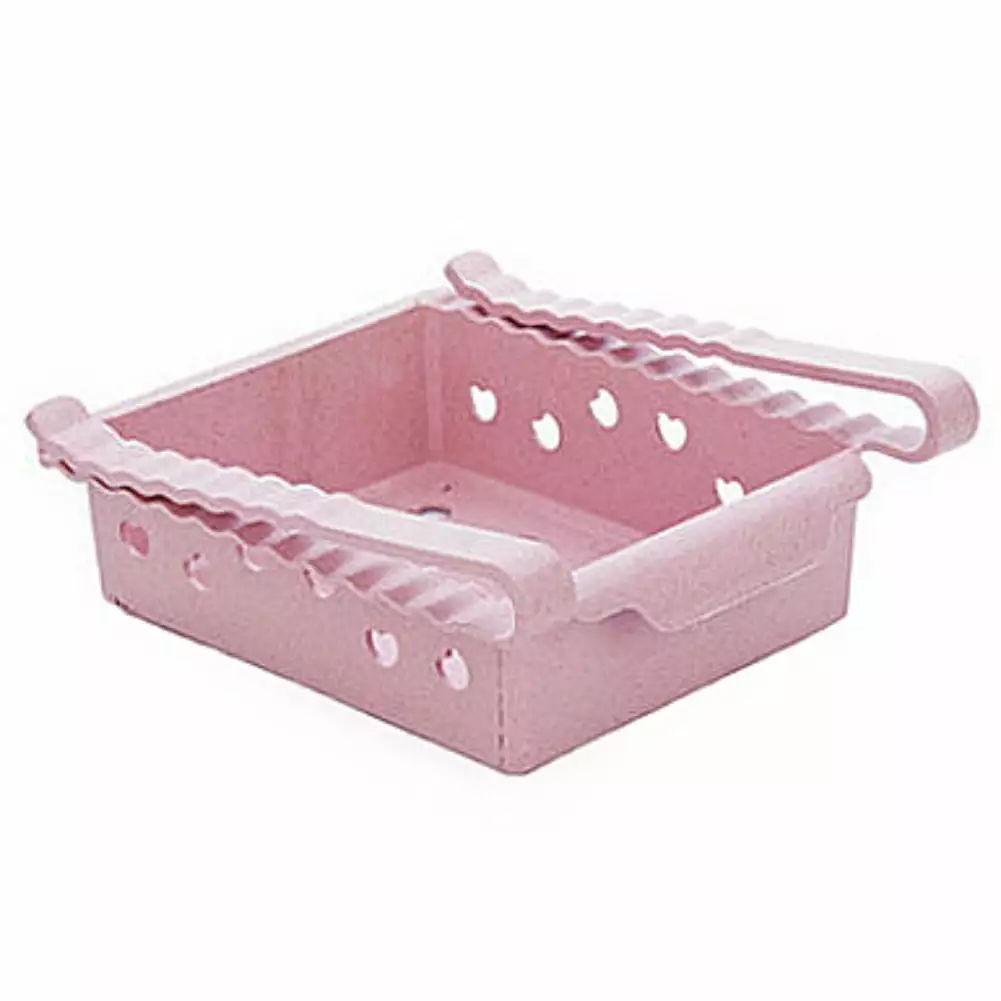 Fridge Organizer Drawer. Clear Plastic Fridge Organizer Bins. Add on Refrigerator Drawer.Fridge Storage Container Under Shelf Holder for Fruit. Vegetable. Meat. Cheese. Easy to Install(Pink)