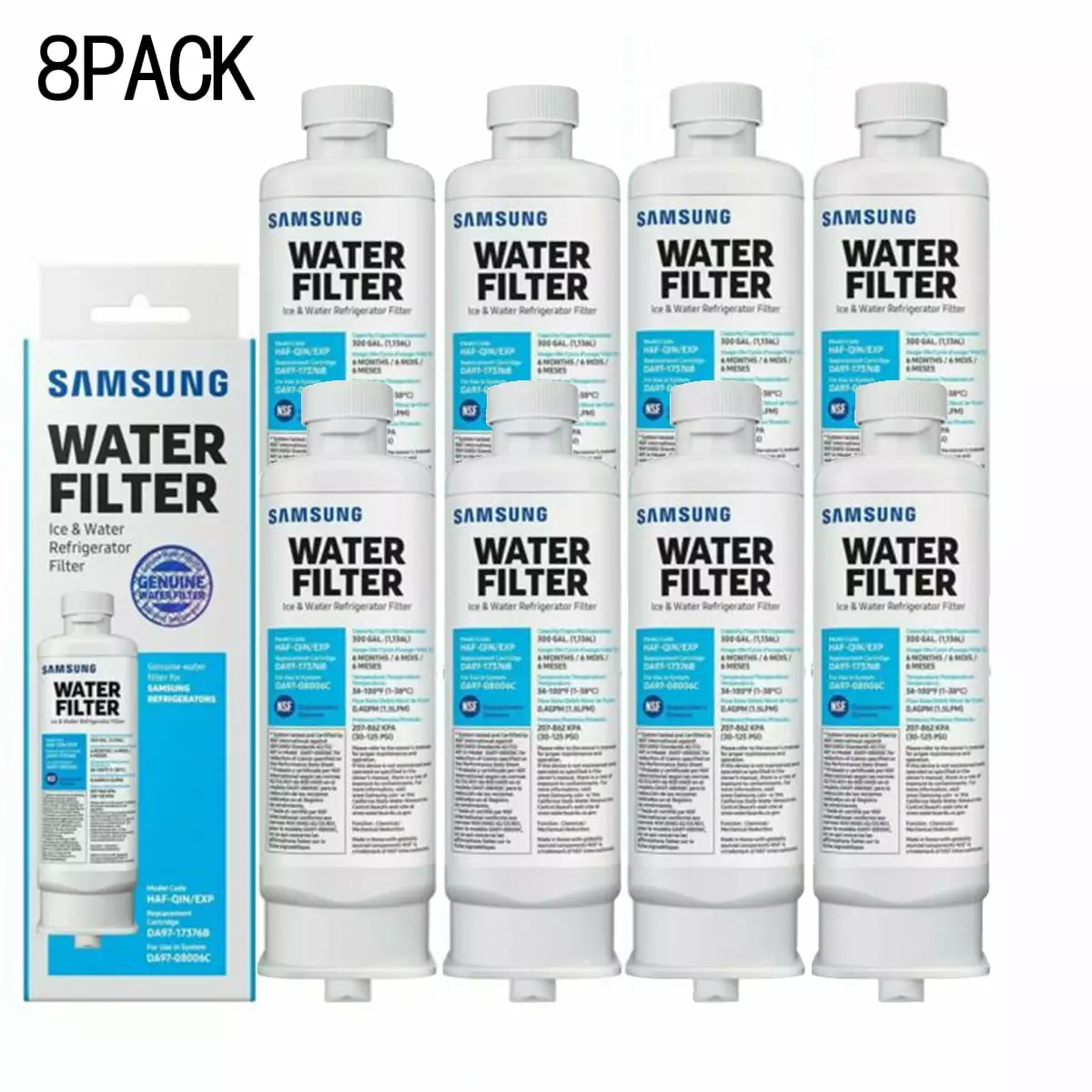 8Pack Fit for Samsung DA97-17376B HAF-QIN/EXP Refrigerator Water Filter DA97-08006C Ice Filter