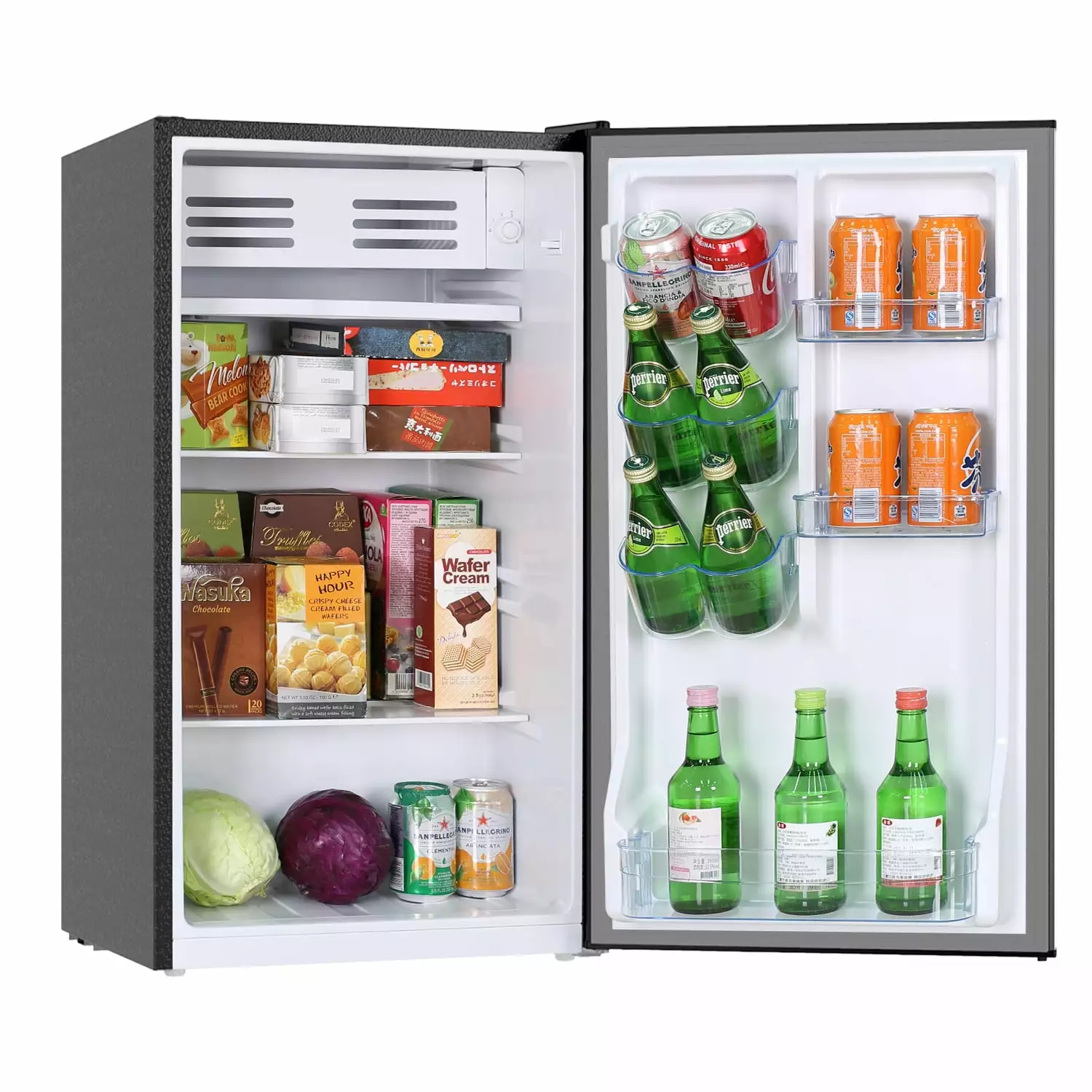 3.2 Cu.Ft Mini Fridge with Freezer. Single Door Small Refrigerator. 6 Settings Mechanical Thermostat. One-Touch Defrosting System. Energy Saving. Dorm Refrigerator Ideal for Office. Bedroom. Stainless