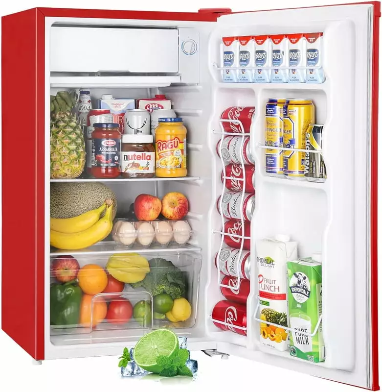 3.2 Cu.Ft Mini Fridge with Freezer. Single Door Mini Fridge. Adjustable Thermostat. Mini Refrigerator for Bedroom. Office. Dorm. Red