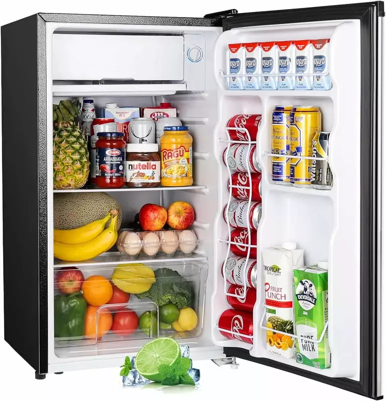 3.2 Cu.Ft Mini Fridge with Freezer. Single Door Mini Fridge. Adjustable Thermostat. Mini Refrigerator for Bedroom. Office. Dorm. Stainless Steel