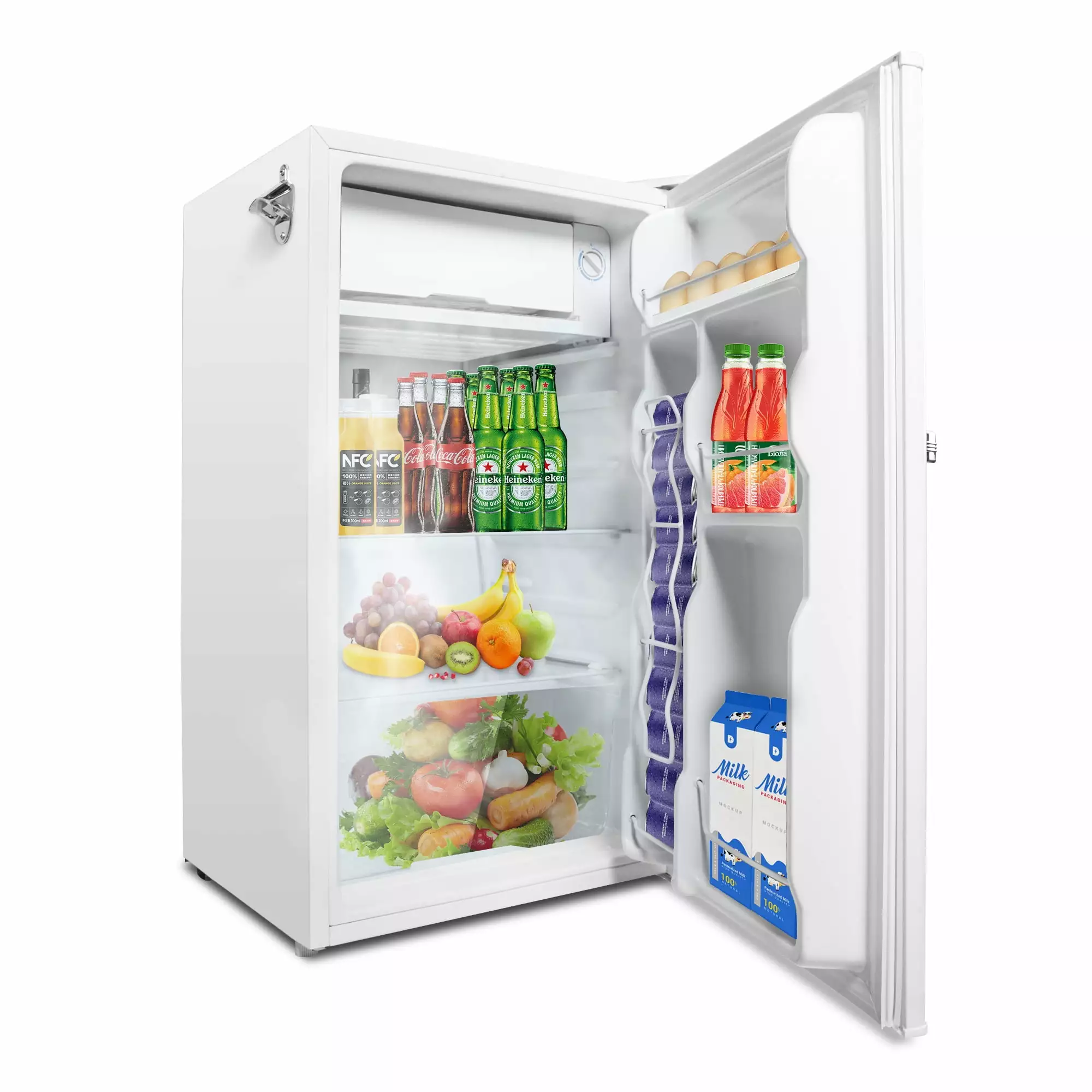 3.2 Cu.ft. Mini Fridge with Freezer. Compact Refrigerator. Adjustable Thermostat Control. Adjustable Legs. White Mini Fridge for Bedroom/Apartment/Office