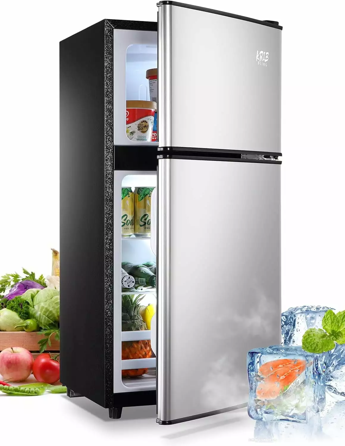 3.5Cu.Ft Compact Refrigerator Mini Fridge with Freezer. Small Refrigerator with 2 Door. 7 Level Thermostat Removable Shelves for Kitchen. Dorm. Apartment. Bar. Office