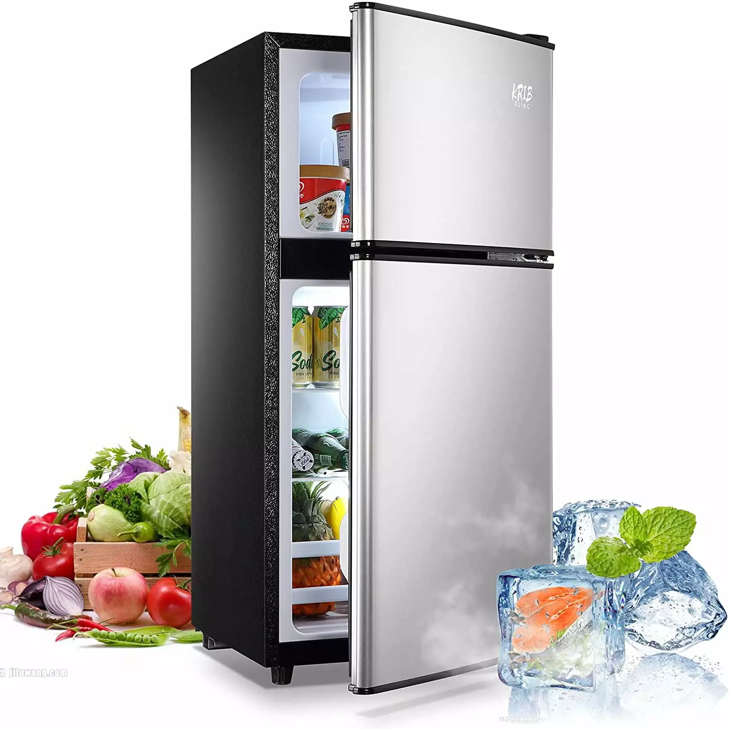 3.5cu.ft Compact Refrigerator Mini Fridge with Freezer. Krib Bling Small Refrigerator with 2 Door