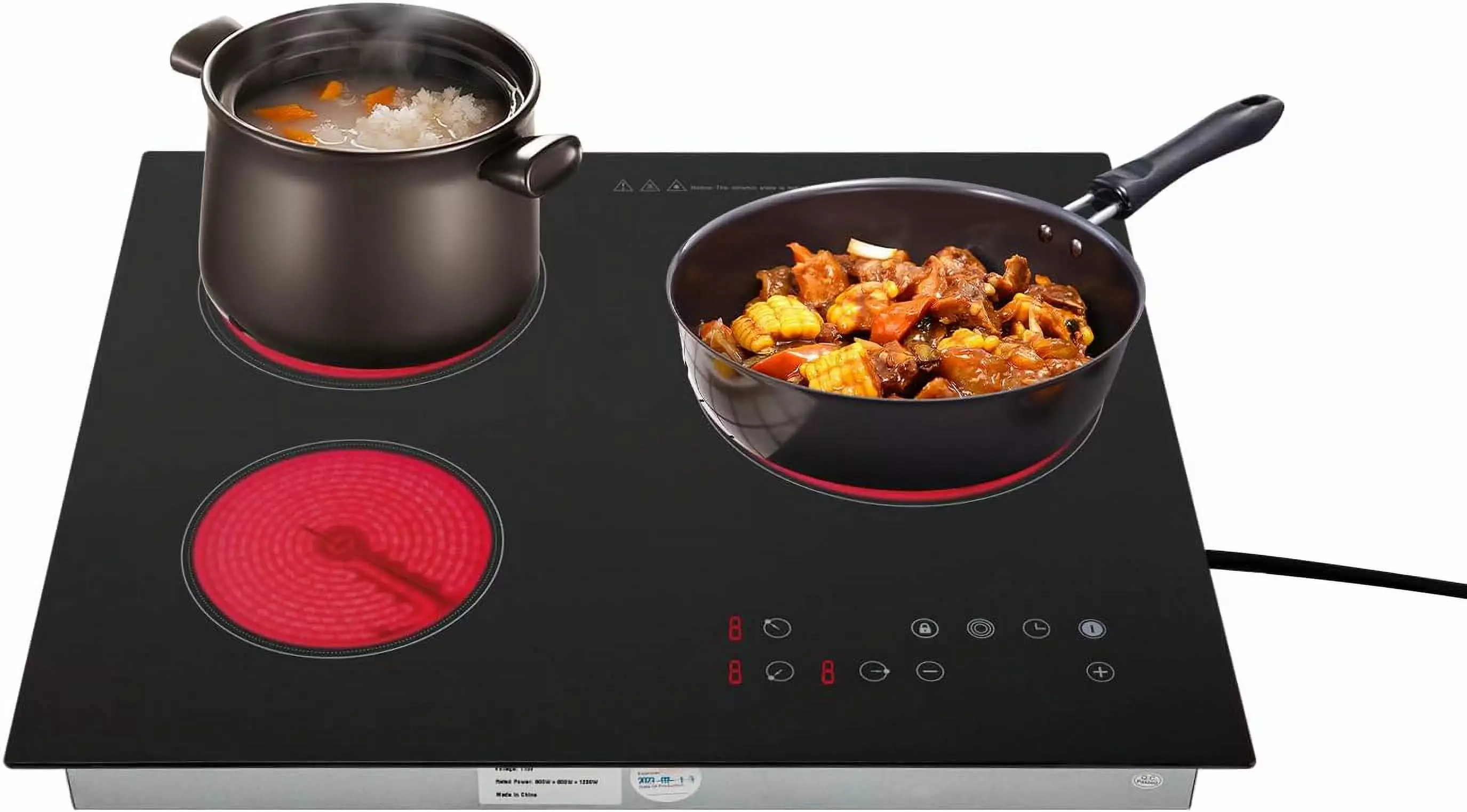 3 Burner Ceramic Electric Cooktop. 2600W 110V Electric Ceramic Cooktop Built-in Electric Stove Top with 4 Electric Burners. 9 Heating Level and Kid Safety Lock. Sensor Touch Control