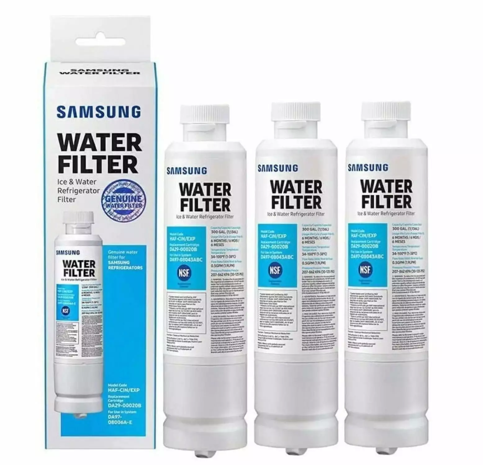 3 Pack DA29-00020B HAF-CIN/EXP Refrigerator Water Filter. Compatible with Samsung Refrigerator Water Filter